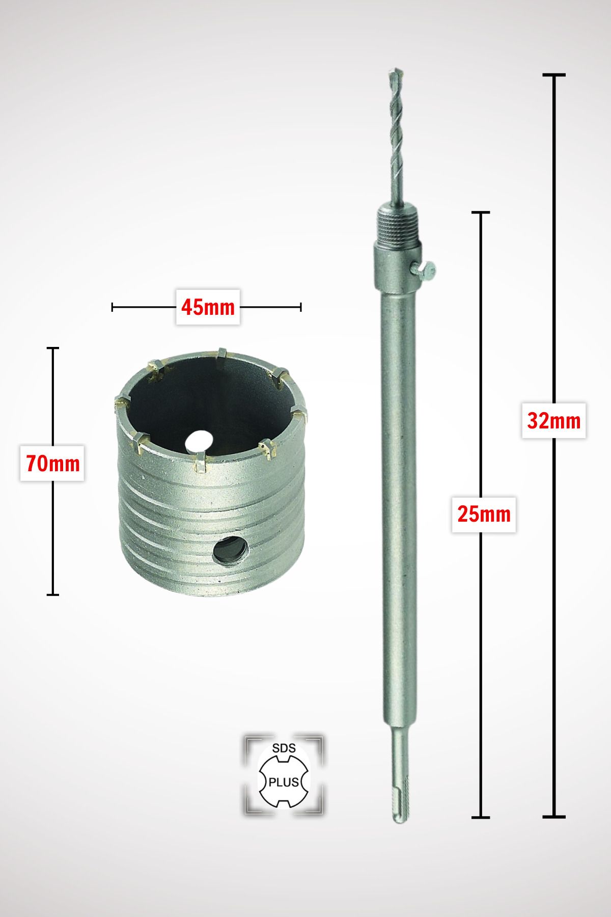 GFB 45mm Beton Duvar Delme Panç + Sds-Plus (250mm) Adaptörlü
