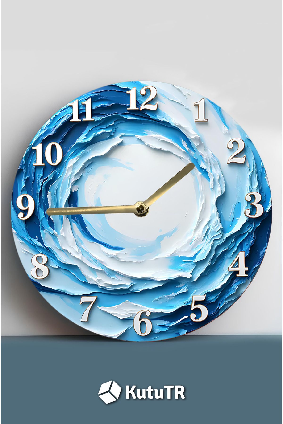 kutuTR 🌀 "Okyanus Dalgası" 3D Görünümlü MDF Duvar Saati – 33 cm sdw296