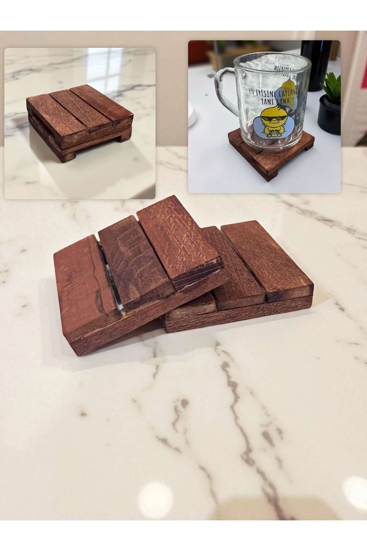 ASA Ahşap Mini Palet Bardak Altlık Seti