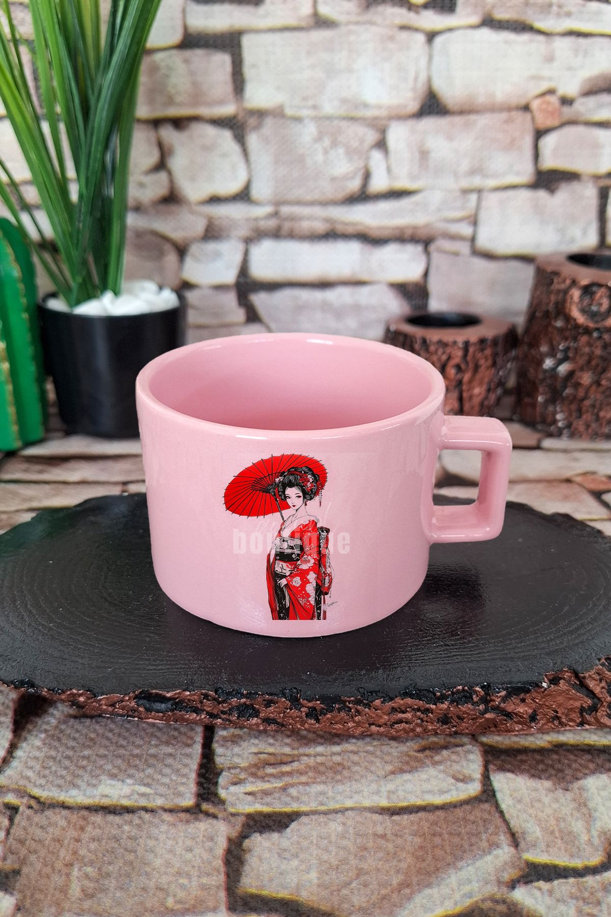 qoeuyl boutique Geleneksel Japon Kız Kimono 1 Baskılı Anime Manga Kare Kulplu Fincan Pembe Kupa Bardak