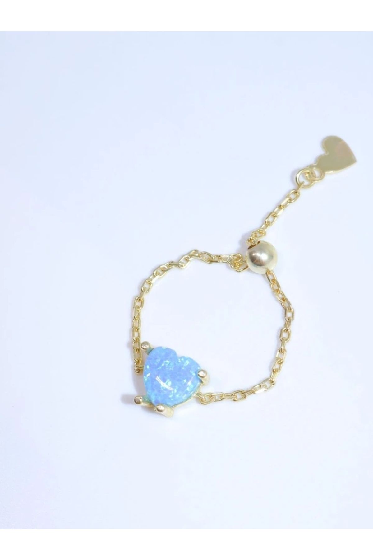 Reorah Collection Kalpli Chain Yüzük Mavi Opal 925 Ayar Gümüş