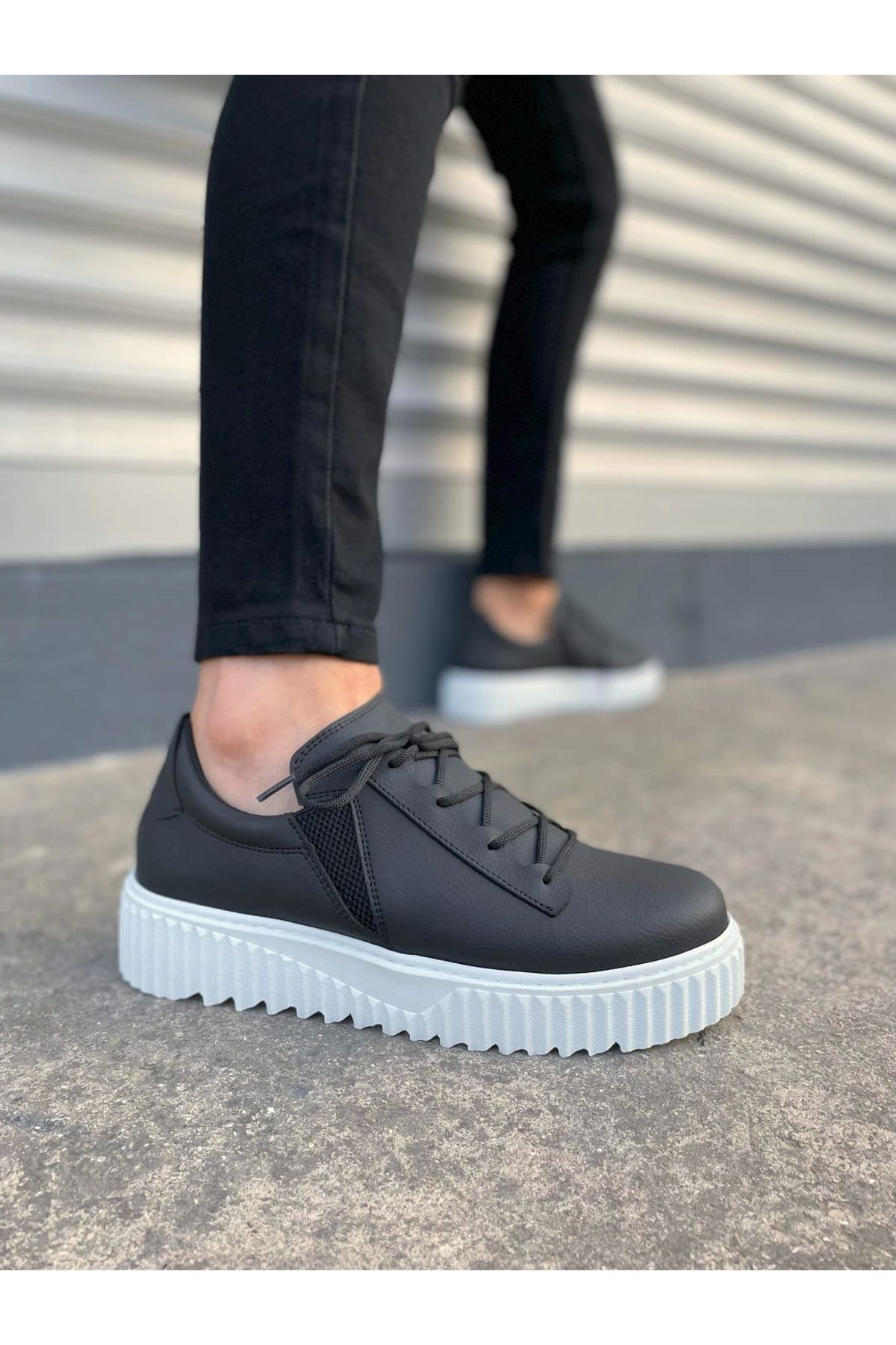 Joy Ayakkabı JY502 Bold Bağcıklı Cilt Erkek Günlük Sneaker Ayakkabı CBT - Siyah