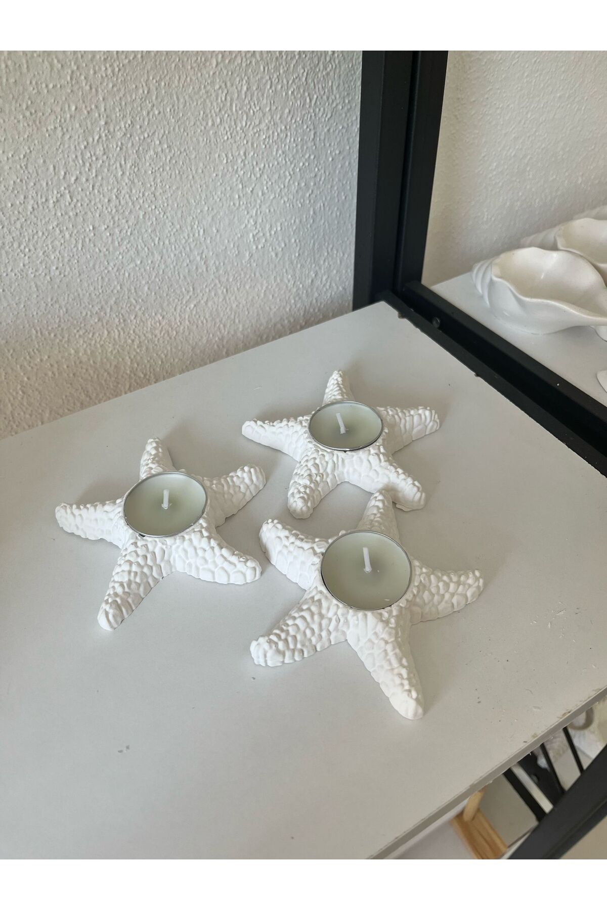 Tasarım 3'lü Deniz Yıldızı Tealight Mumluk (Tealight Mum Hediye)