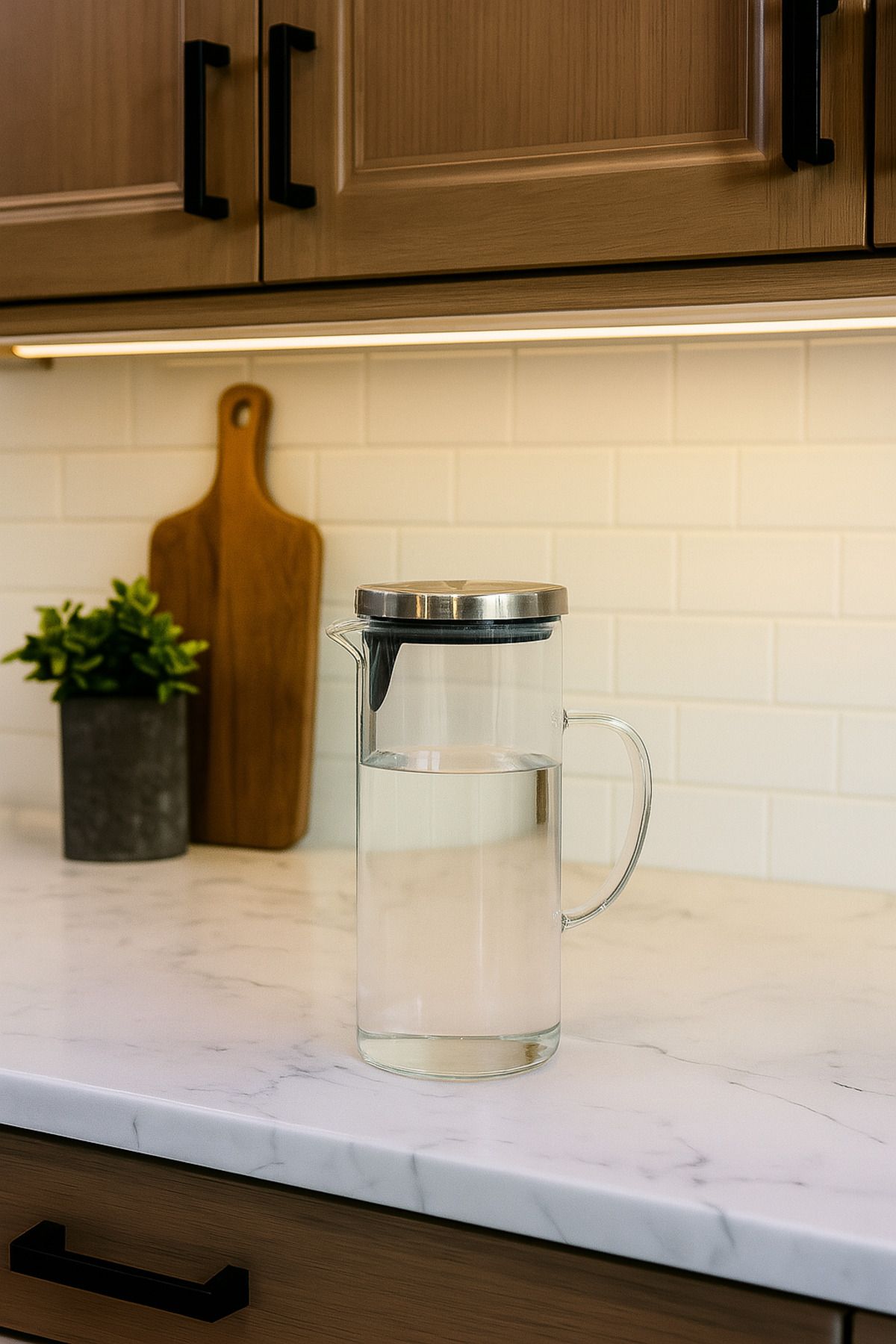 CİHO Inox Metal Kapaklı Borosilikat Cam Isıya Dayanıklı Süzgeçli 1500 ml Sürahi