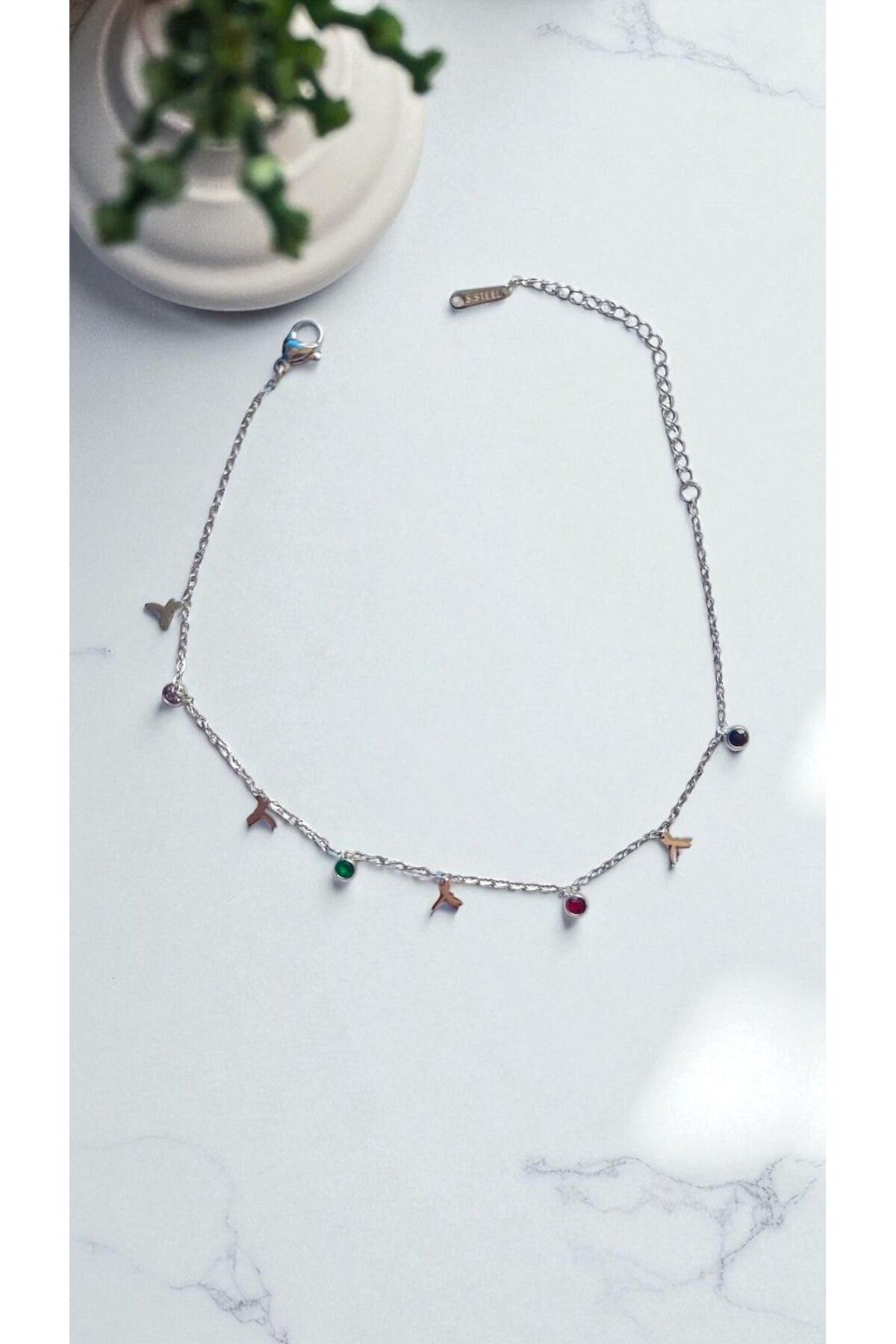 NOVA JEWELLERY Renkli Taşlı Paslanmaz Çelik Halhal