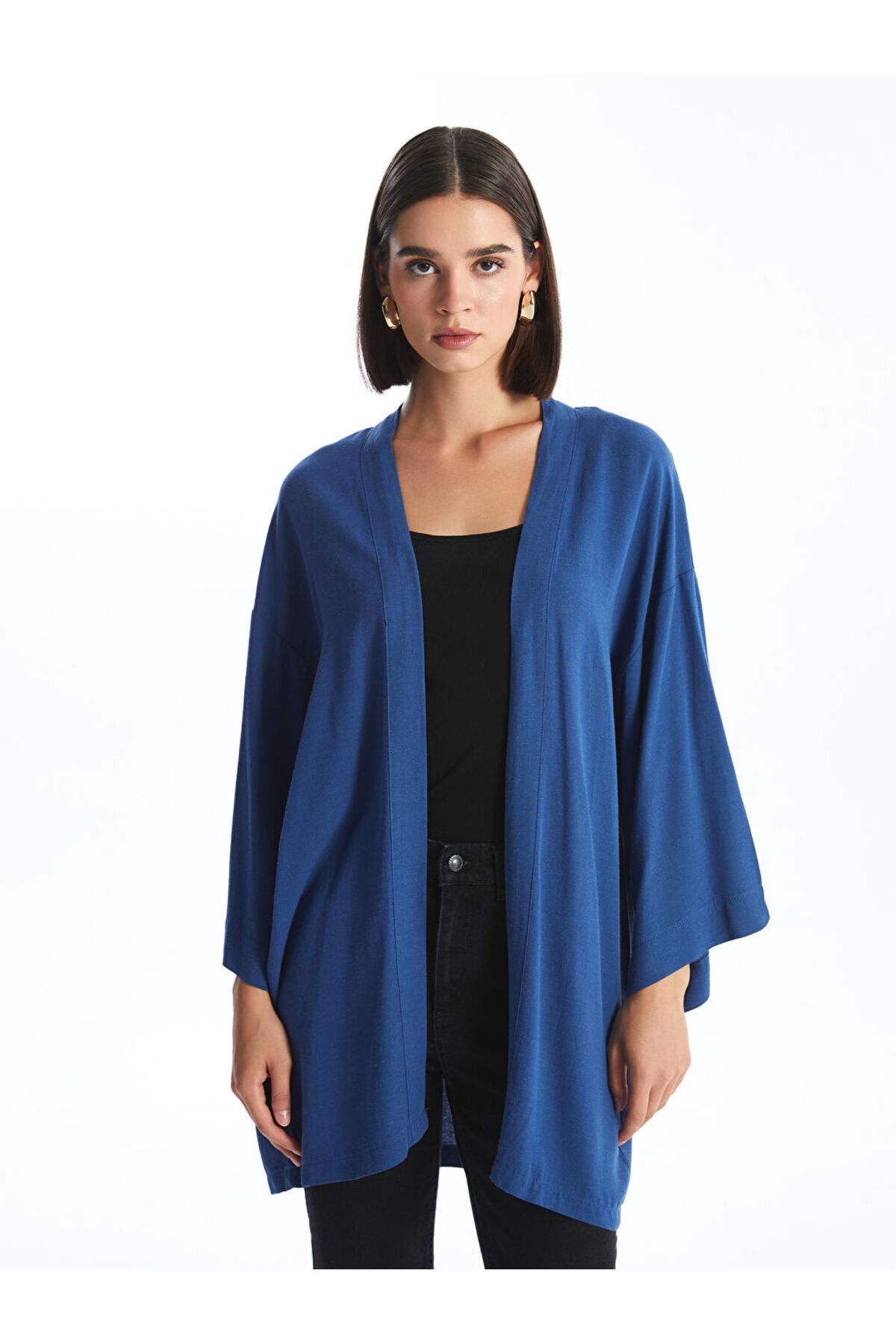 LC Waikiki LCW Şal Yaka Düz Oversize Keten Karışımlı Kadın Kimono