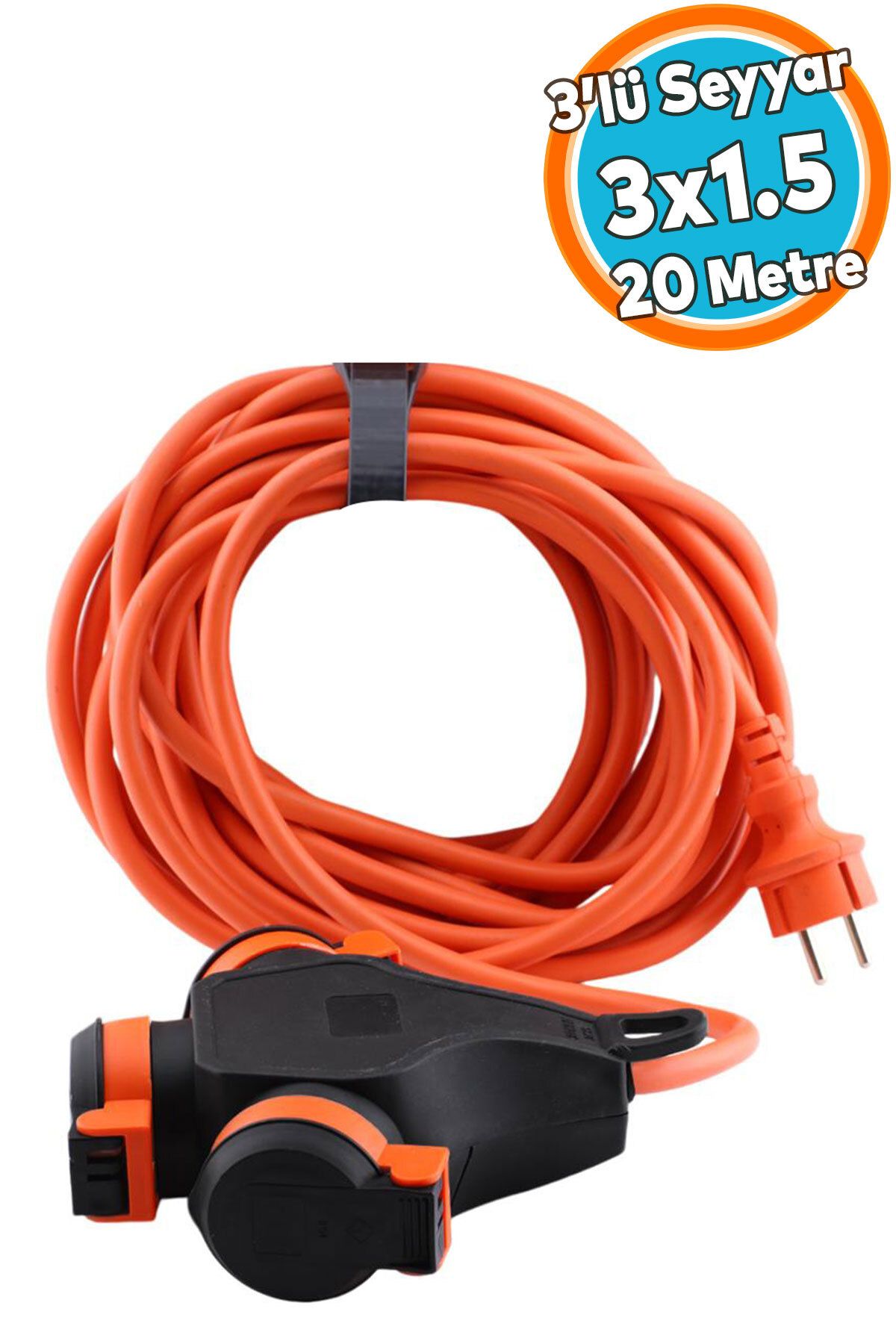 NZB Seyyar Topraklı 3'lü Grup Priz Fiş 20 Metre Çoklu CCA Uzatma Kablosu 3x1.5 mm Monofaze Çoğaltıcı