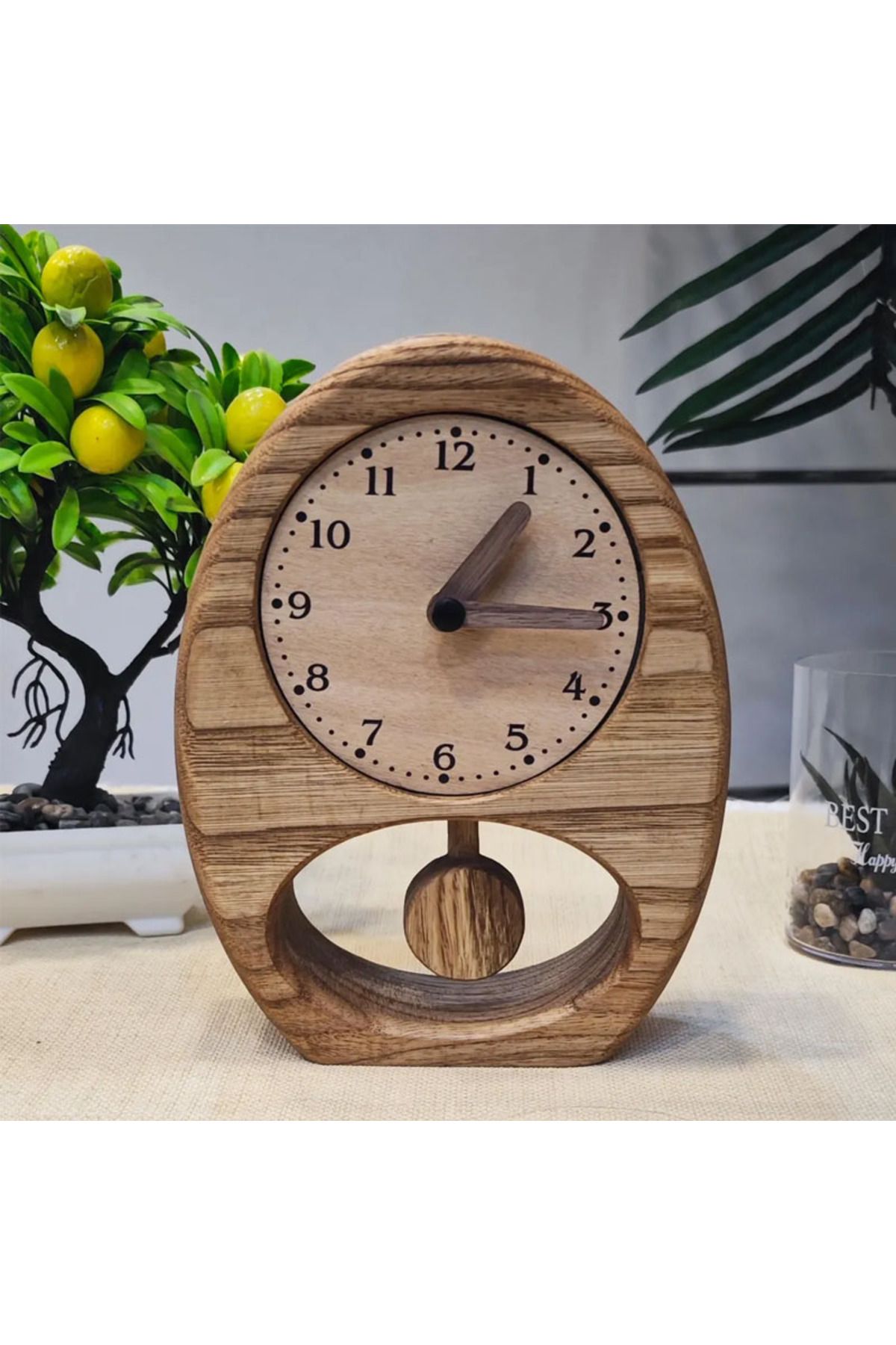 CNZ WOOD Sarkaçlı Kestane Masa Saati Hediyesi