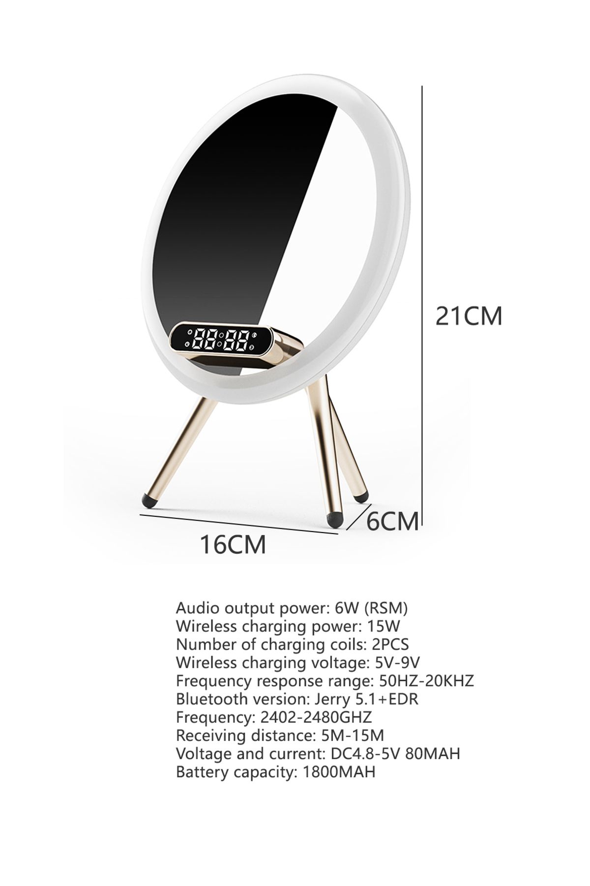 sharpdo-Multifunctional LED Makeup Mirror with Bluetooth Speaker and Mobile Phone Wireless Charging 8