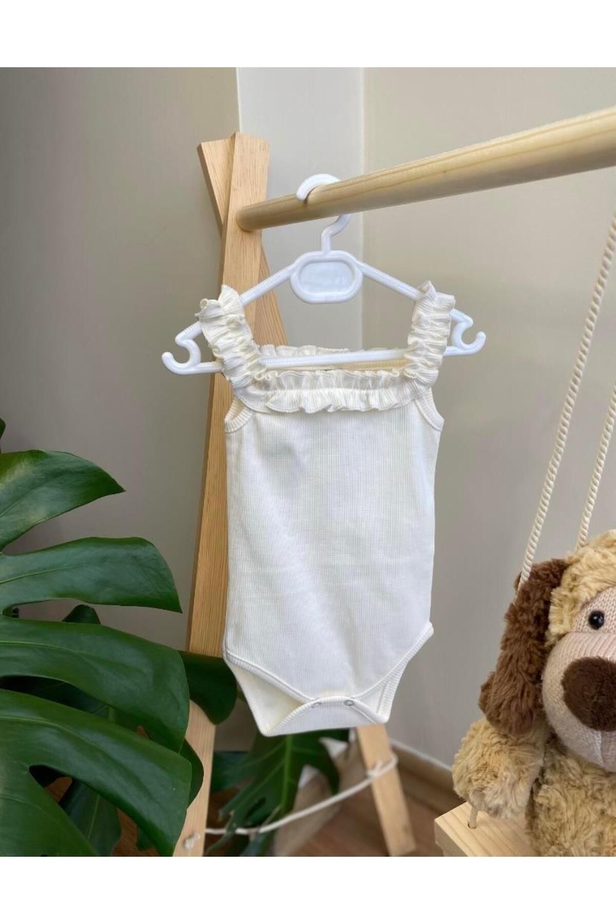 ArdenKids Ekru Fırfır Askılı Zıbın