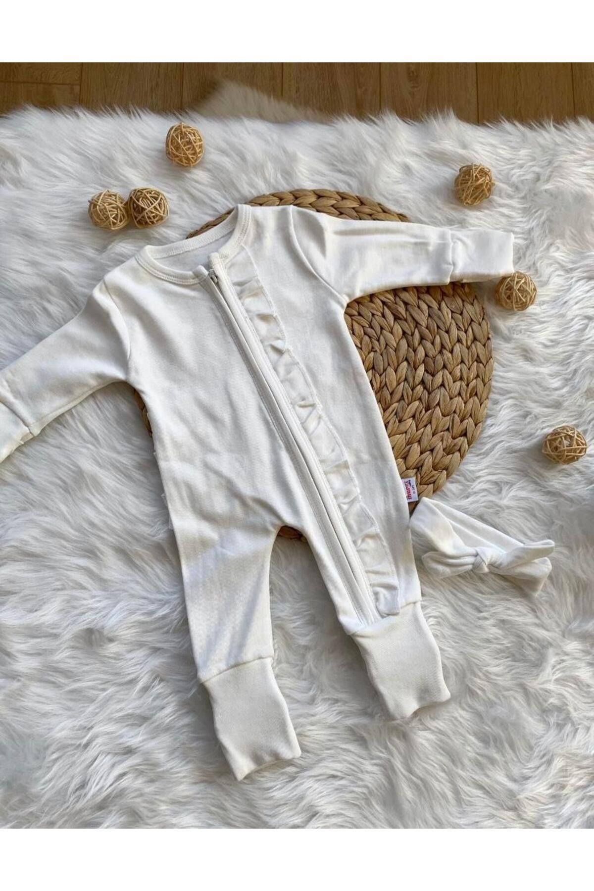 ArdenKids Beyaz Fermuarlı Tulum&Bandana