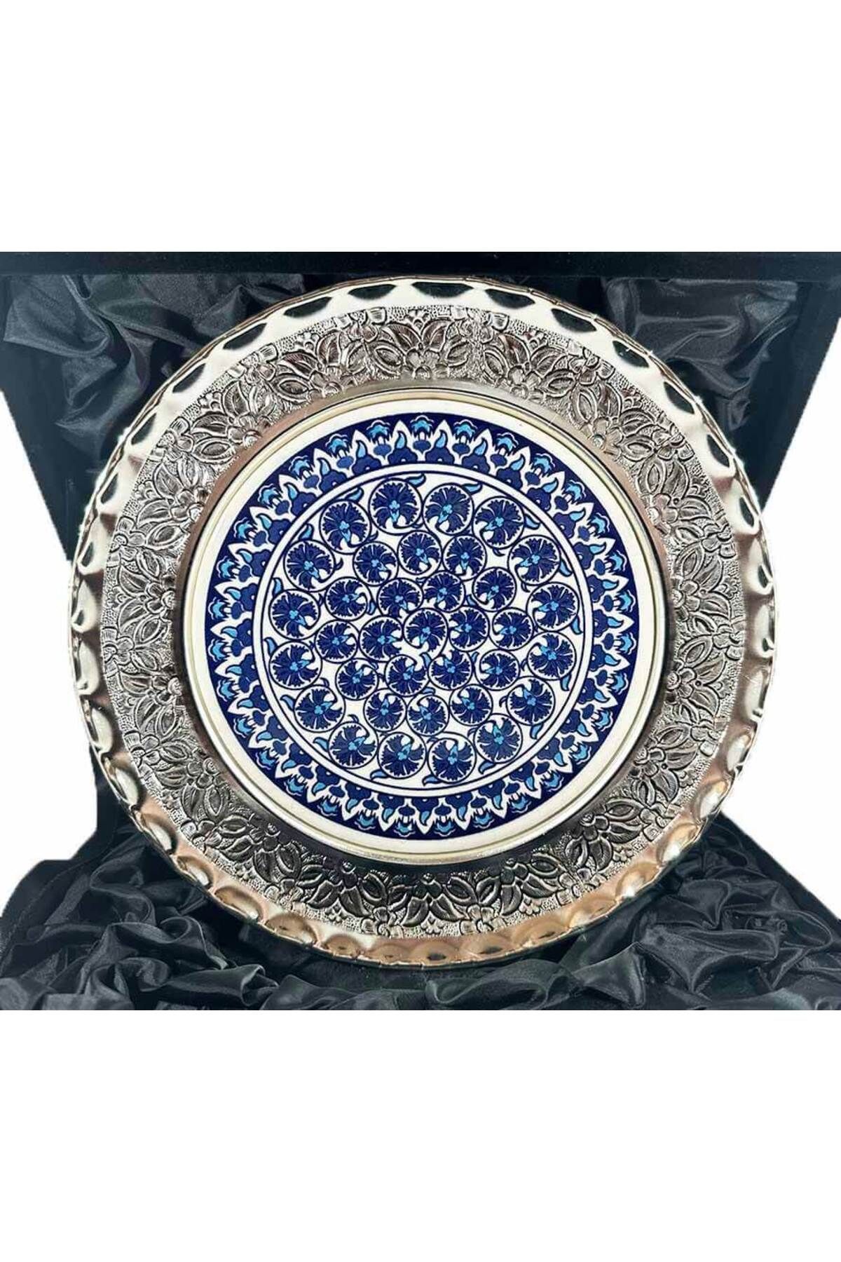 Çini Evi Mavi Karanfil Gümüş Tabak 25cm