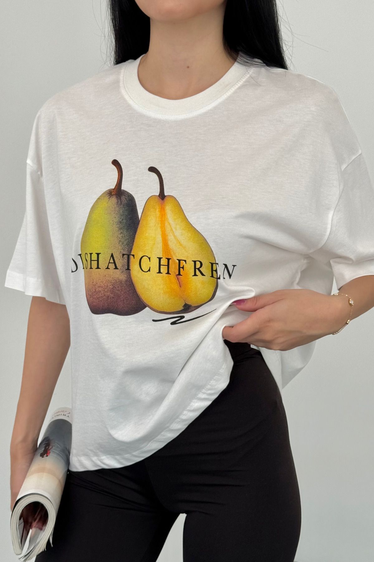 alanora Kadın Armut Baskılı Oversize Unisex T-Shirt