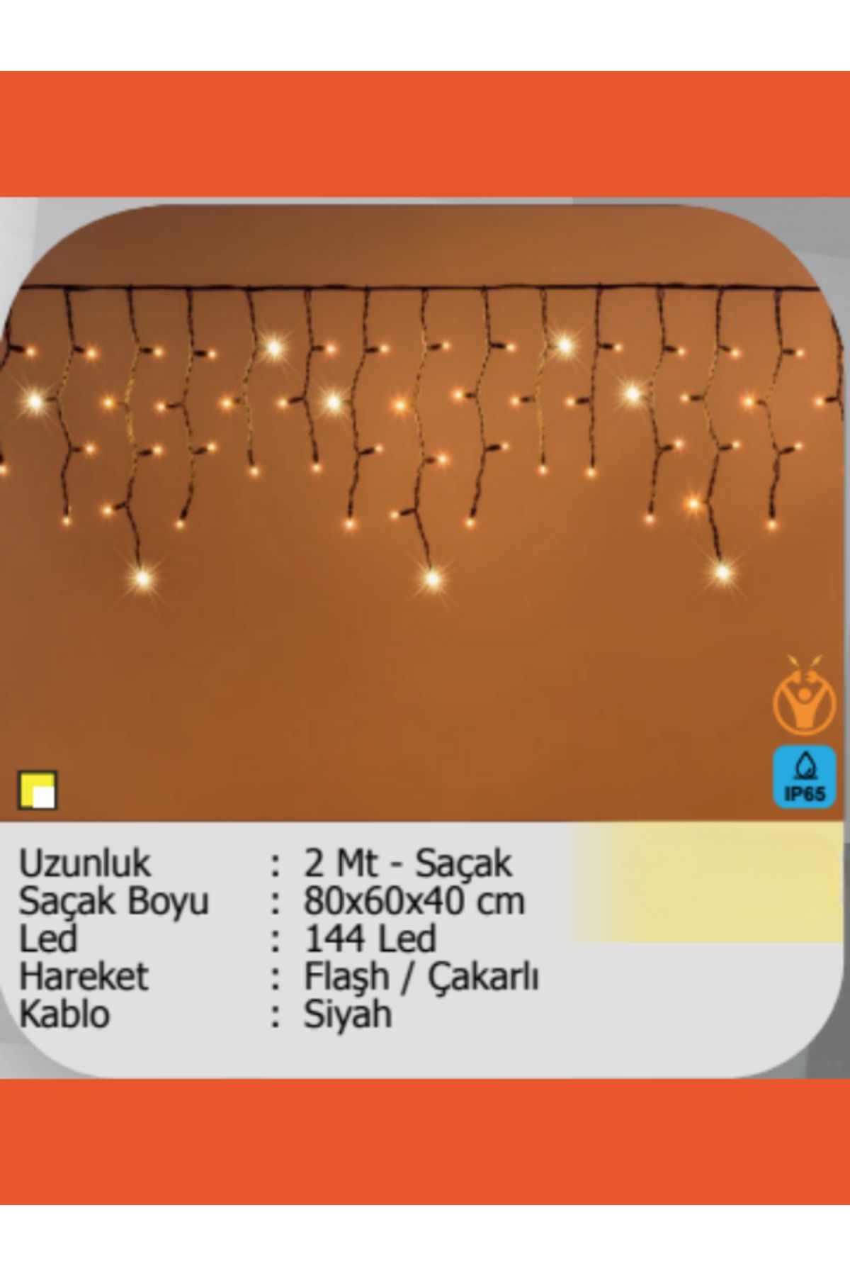 ELKHOUSE ElektrikHouse LED Peri Işığı 144 LED Saçak 2 metre 80x60x40 FlashÇakarlı