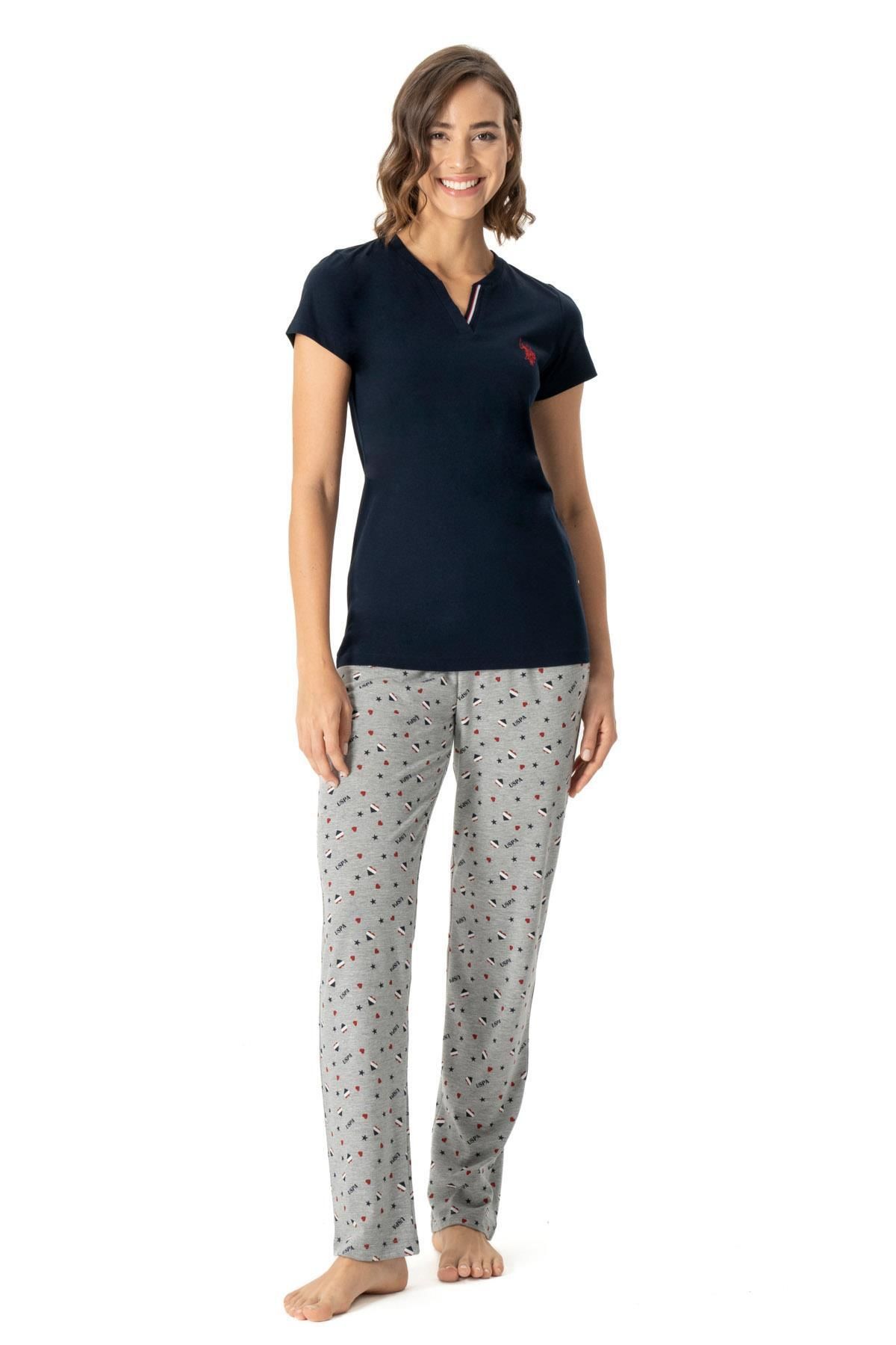 U.S. Polo Assn. U.S. Polo Assn. Kadın V Yaka Kısakol Ev Giyim Pijama Takım