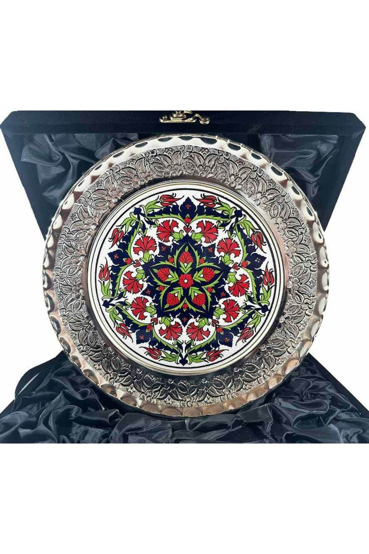 Çini Evi Karanfil Motifli Gümüş Tabak 25cm