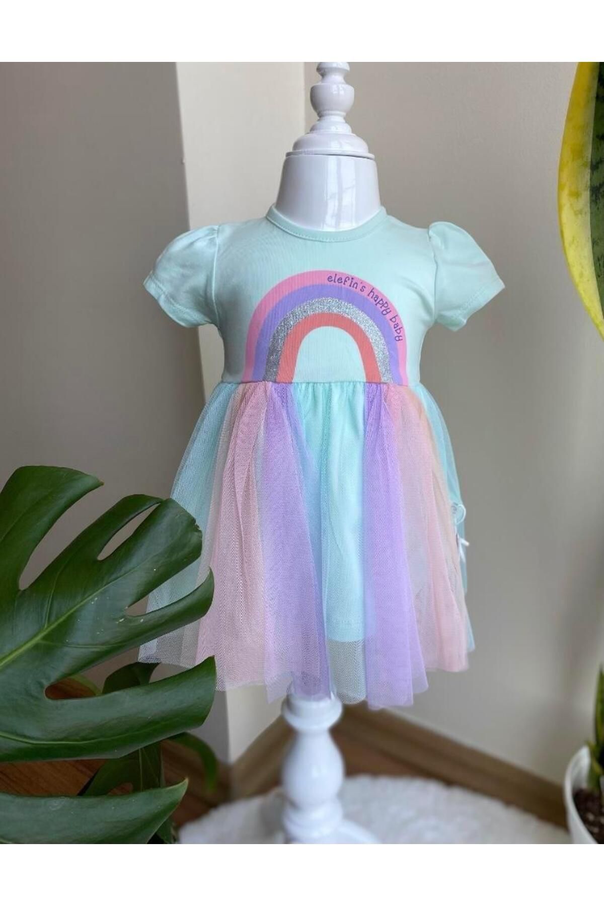 ArdenKids Soft Yeşil Gökkuşağı Tütü Elbise