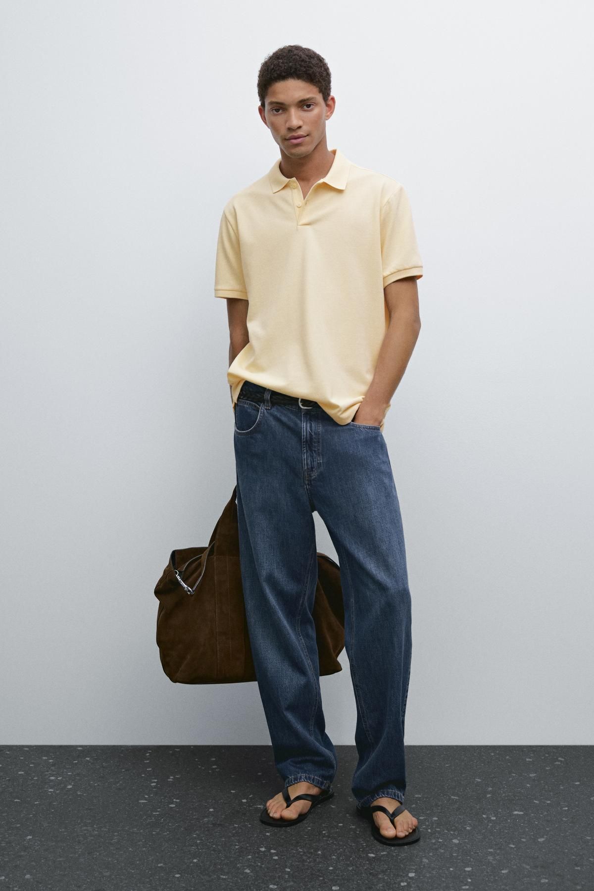 Massimo Dutti Mikro dokulu ve pamuklu polo yaka t-shirt