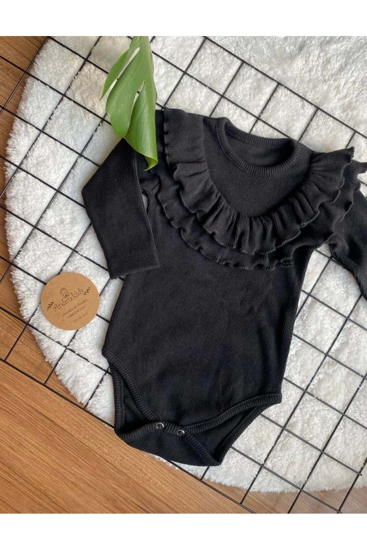 ArdenKids Siyah Fırfır Yaka Baby Romper ( Yeni )
