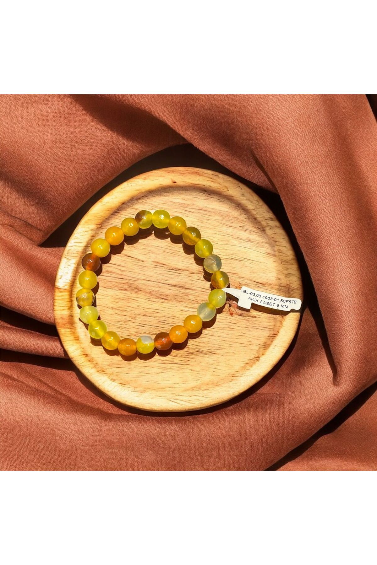 AURA STONE Akik Faset 8mm Sarı Doğaltaş Bileklik