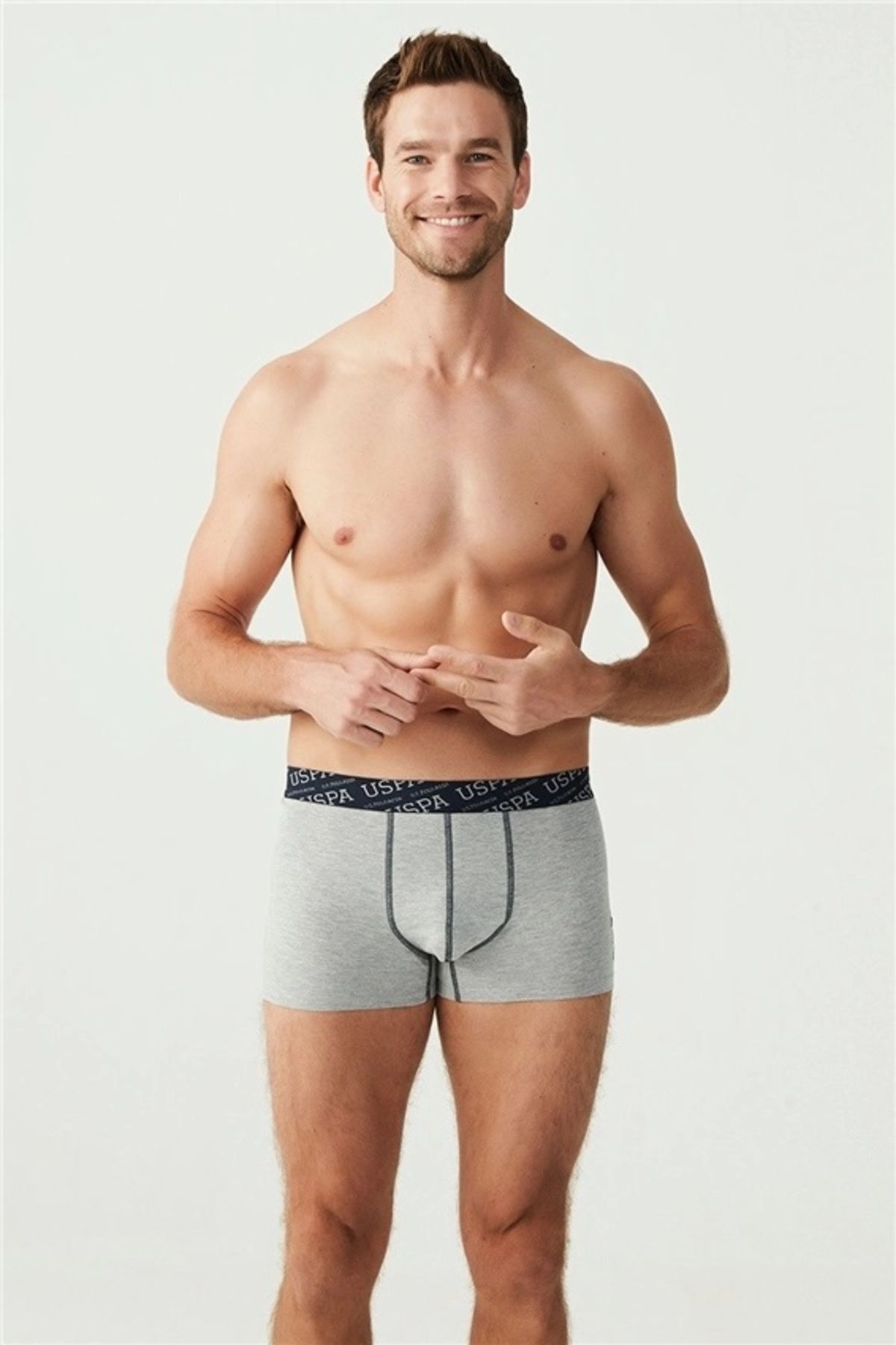 U.S. Polo Assn. Erkek Kırmızı - Gri Melanj - Lacivert 3 Lü Likralı Boxer