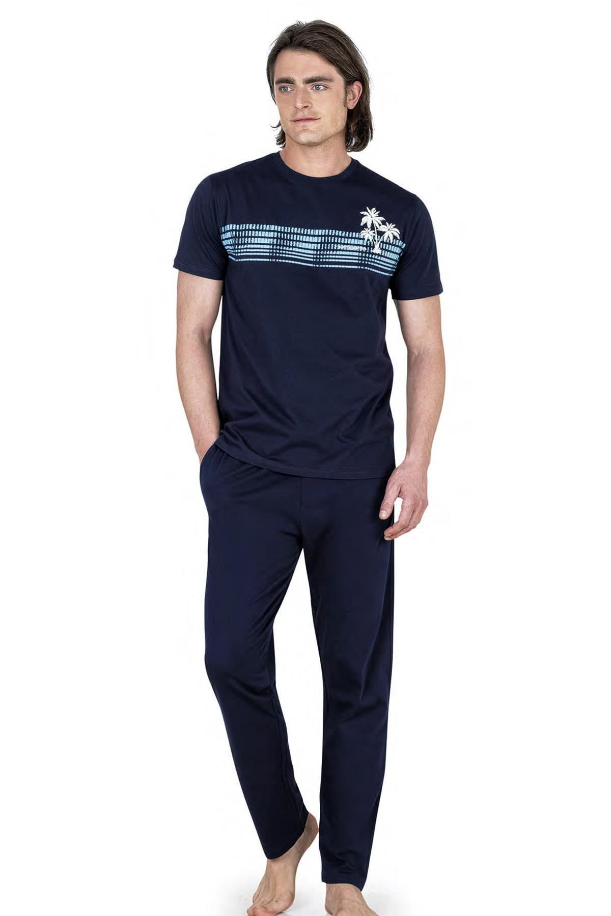 Pierre Cardin Yazlık Erkek Pijama Takım, %100 Pamuk, Cepli Erkek Pijama Takım