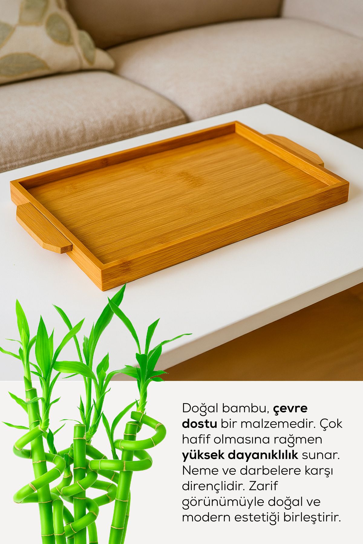 Vienev-Set of 2 Natural Bamboo Presentation Tray – Rectangular Serving Tray with Handles 3