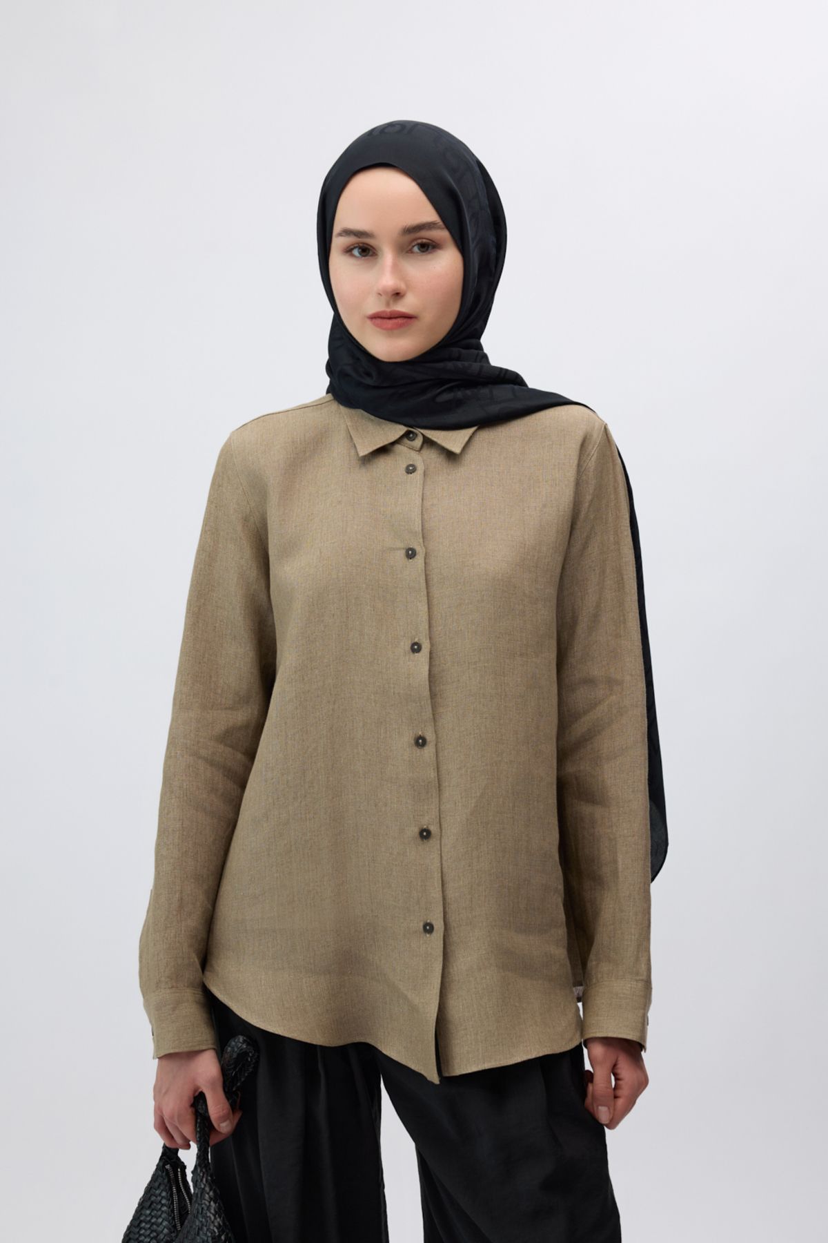 Qef İpek Jakar Monogram Şal Siyah