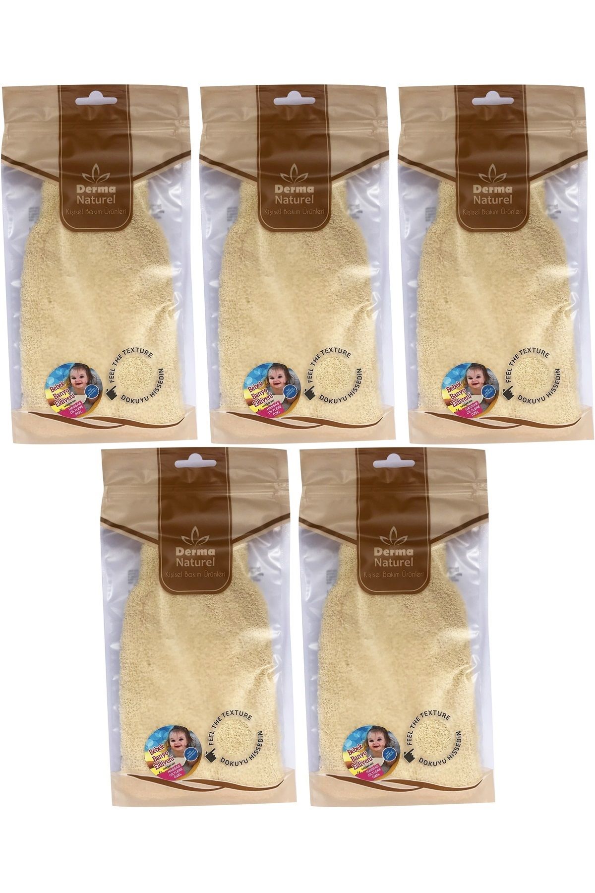 Derma Naturel Bebek Banyo Eldiveni Hassas Ciltlere Özel (15*24CM) MS-01 (5 Li Set)