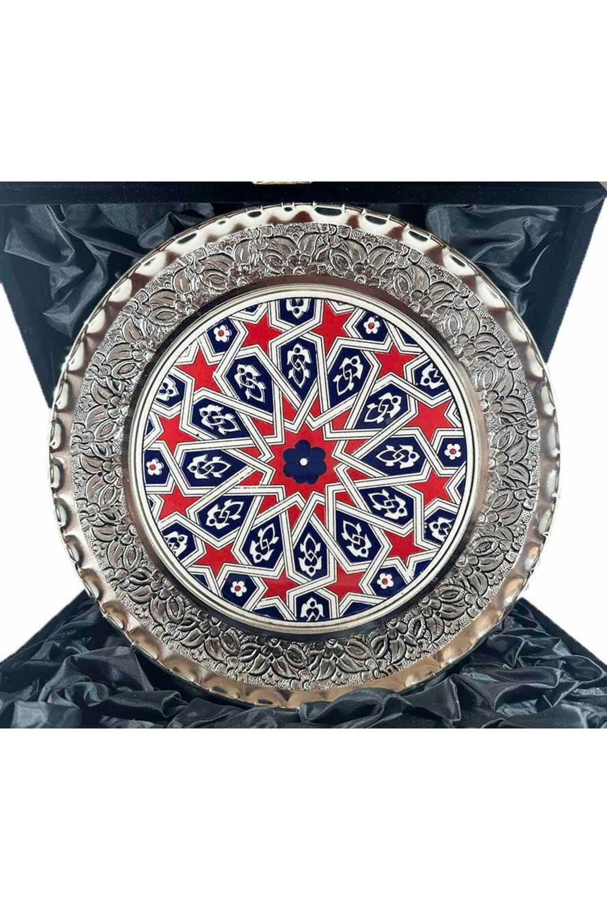 Çini Evi Selçuklu yıldızı Motifli Gümüş Tabak 25cm