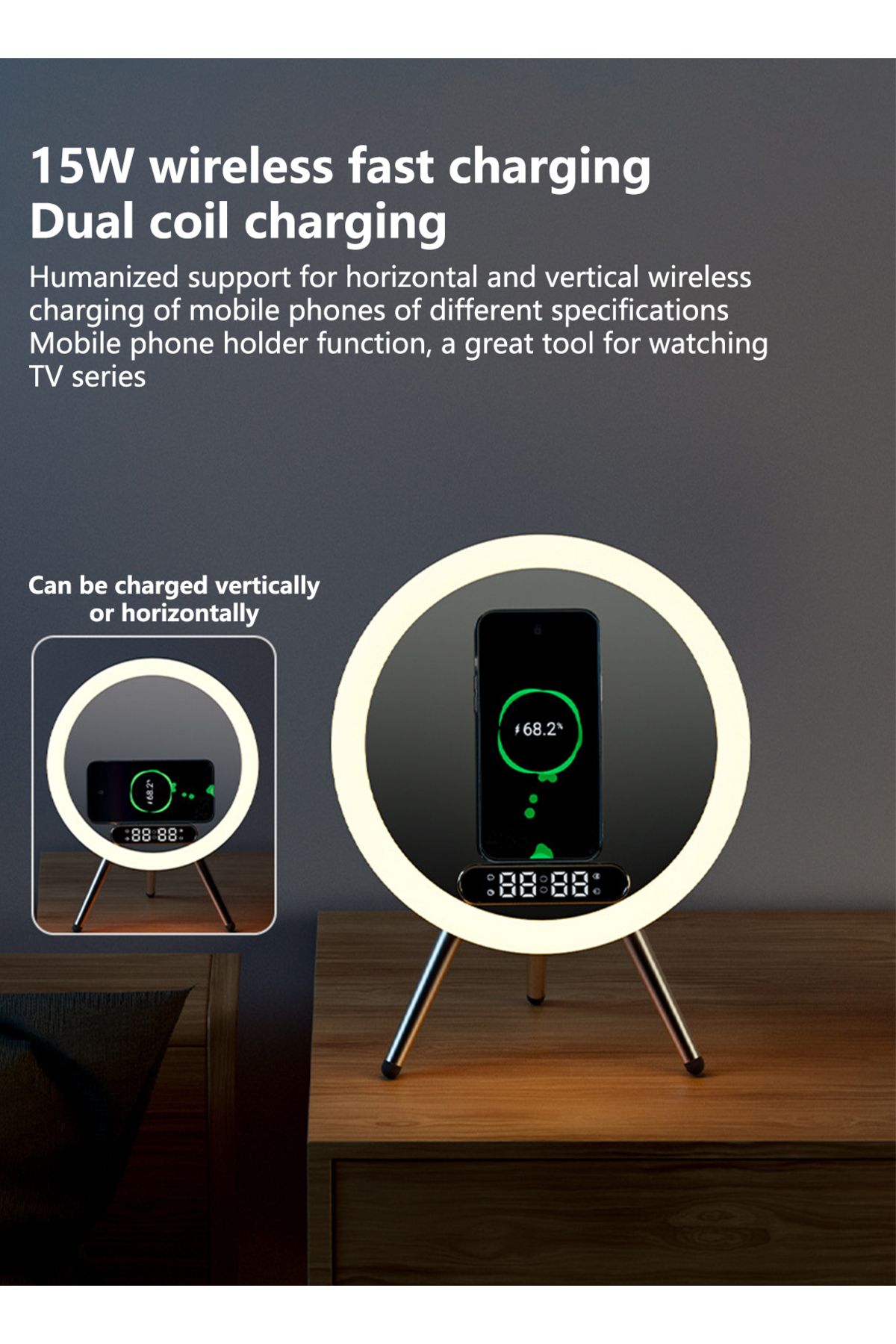 sharpdo-Multifunctional LED Makeup Mirror with Bluetooth Speaker and Mobile Phone Wireless Charging 3