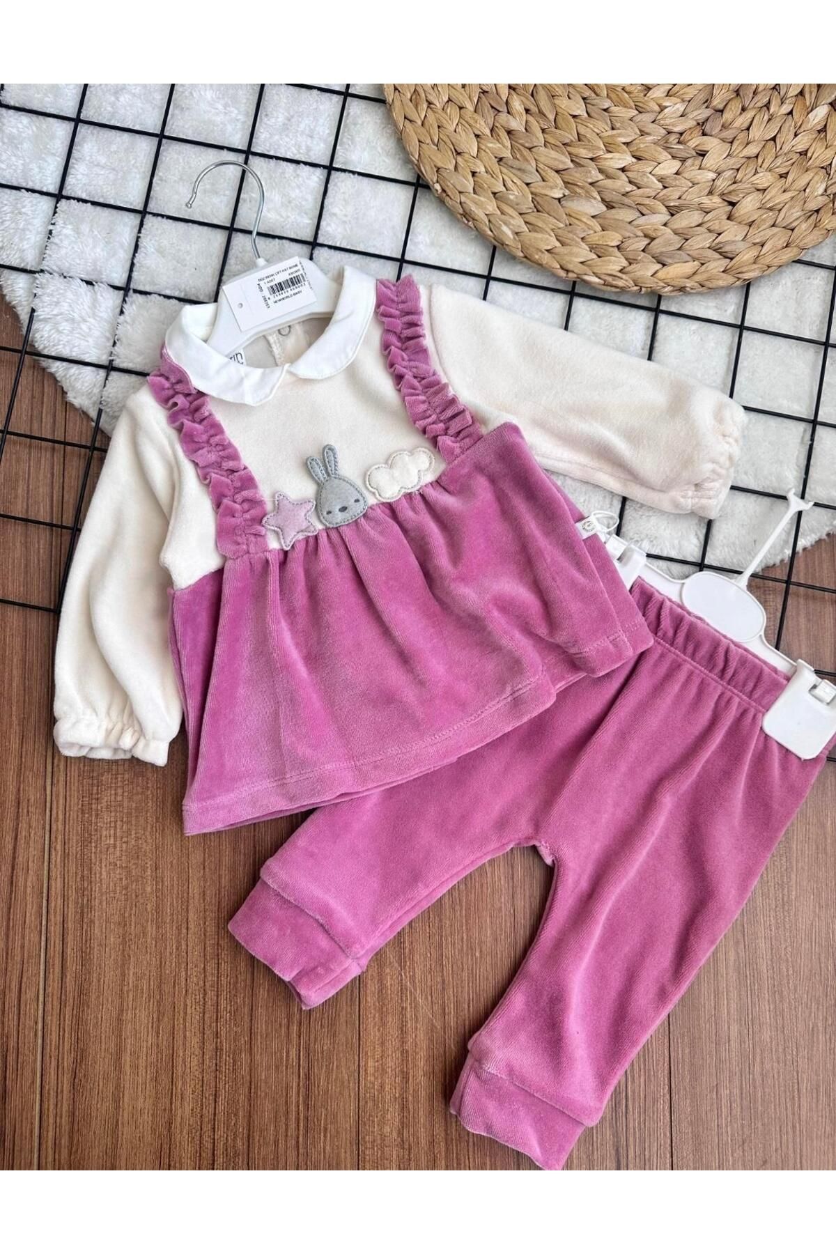 ArdenKids 3-12 Ay Gül Kurusu Kadife Taytlı Takım
