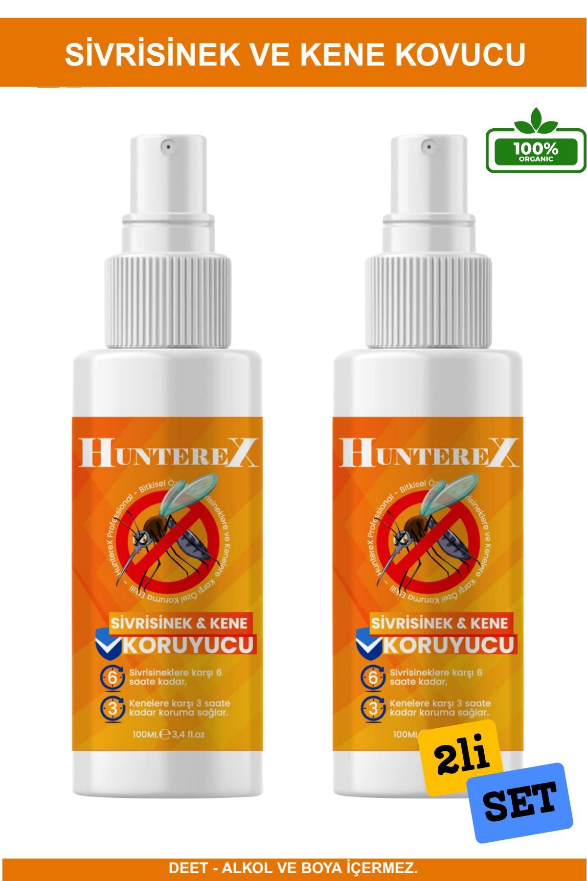 Hunterex 2Lİ SET Doğal Kene ve Sivrisinek Kovucu Sprey 100 Ml - %100 Bitki Özlü Vücut Koruma Spreyi | 0+ Yaş