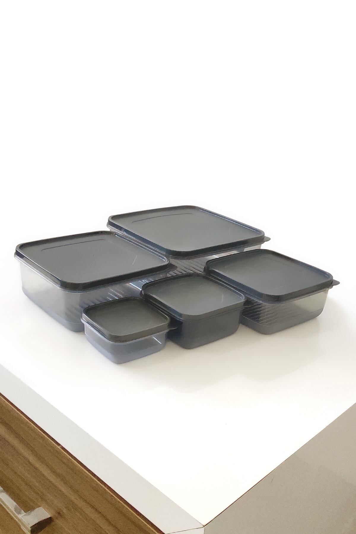 Bundera-5-Piece Square Transparent Storage Container Set Pulses Food Container Anthracite 6