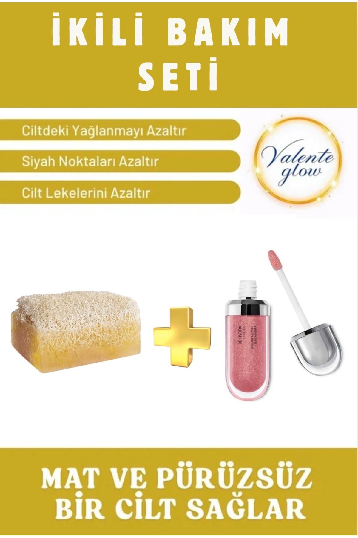 Valente Glow Gözenek Sıkılaştırıcı & Akne,Siyah Nokta Karşıtı Peeling Sabun + Dudak Parlatıcı Gloss Seti