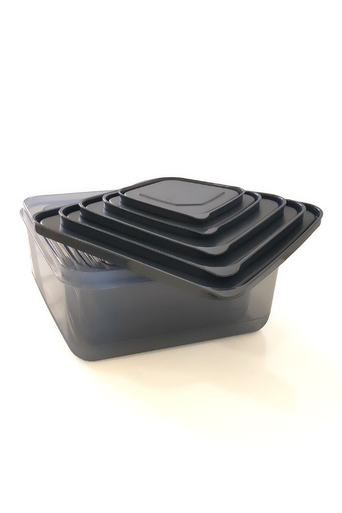 Bundera-5-Piece Square Transparent Storage Container Set Pulses Food Container Anthracite 3