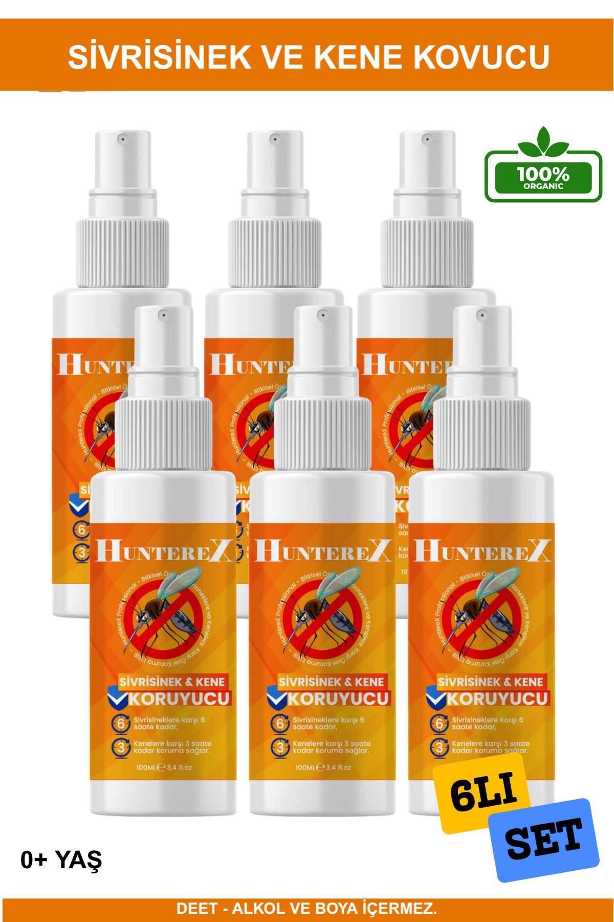 Hunterex 6LI SET Doğal Kene ve Sivrisinek Kovucu Sprey 100 Ml - %100 Bitki Özlü Vücut Koruma Spreyi | 0+ Yaş
