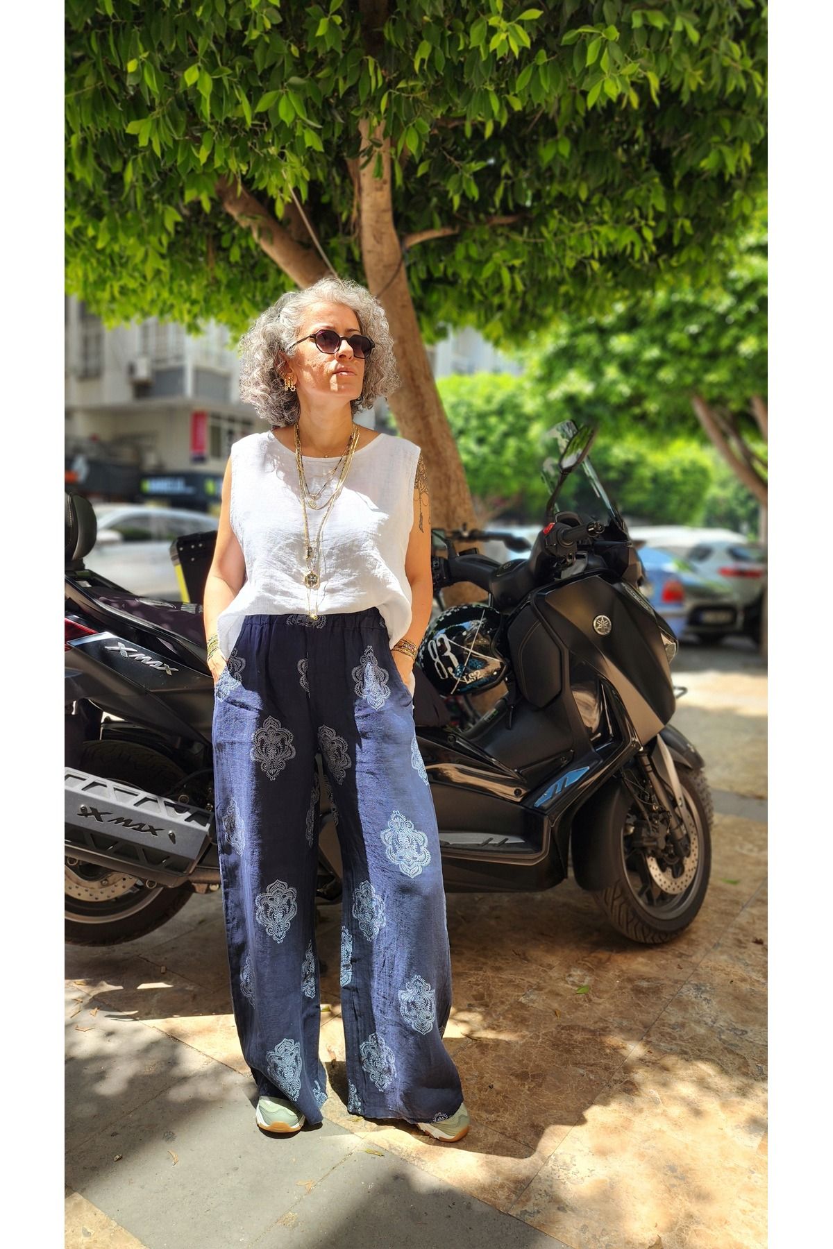 İzmirli Boutique Çini Desen Keten Pantolon