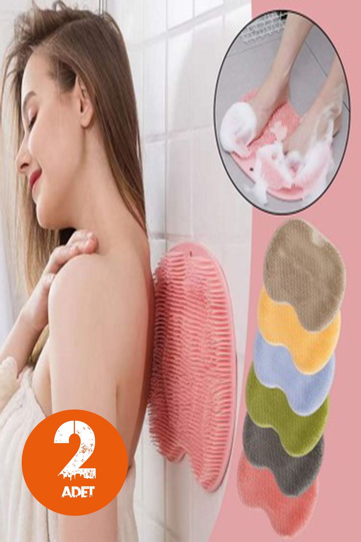 teknotrust 2'li Silikon Vantuzlu Banyo Fırçası ve Masaj Pedi (30x23 cm)