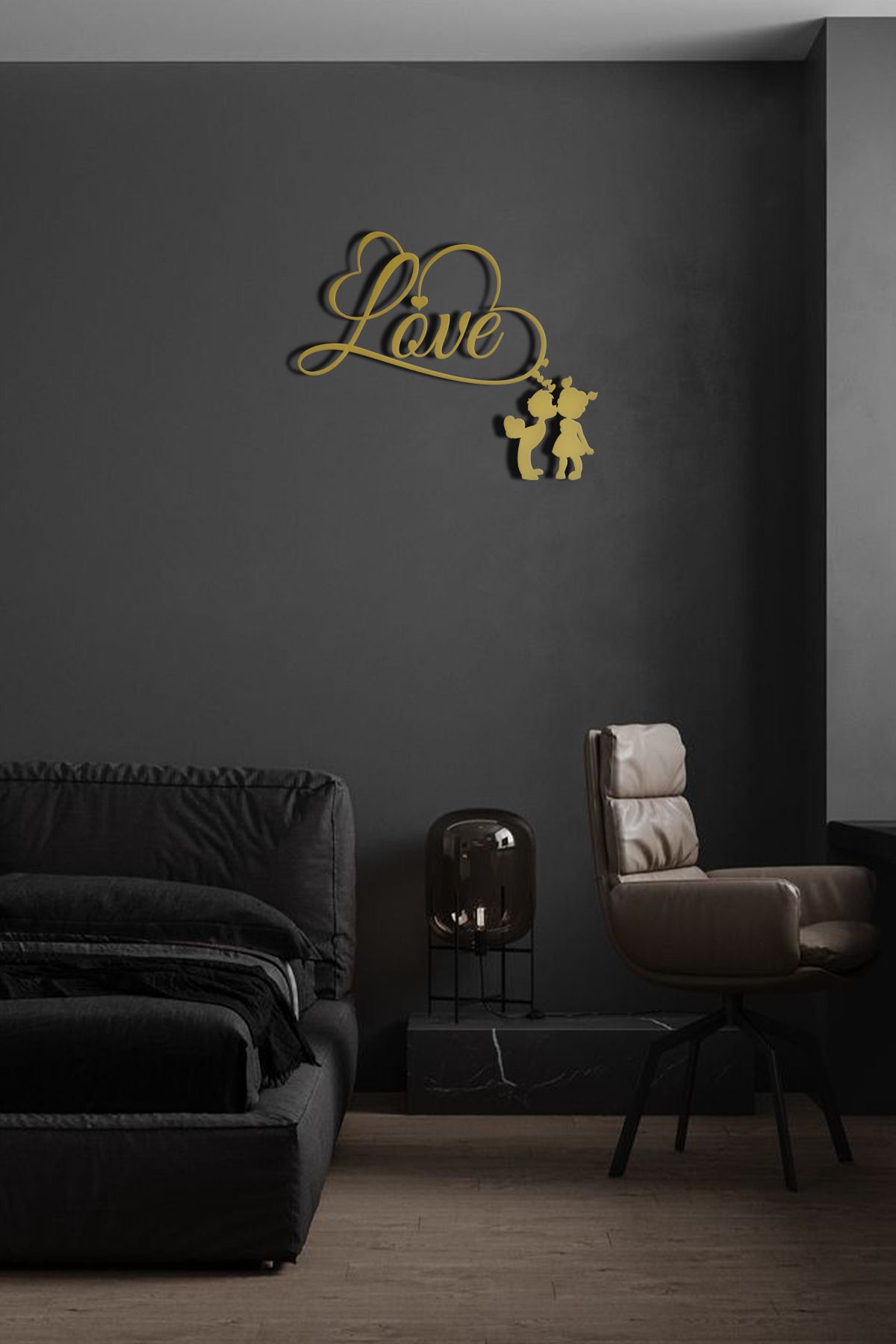 cncrafft Love Yazılı Çocuk Figürlü Metal Tablo – Romantik Duvar Dekoru