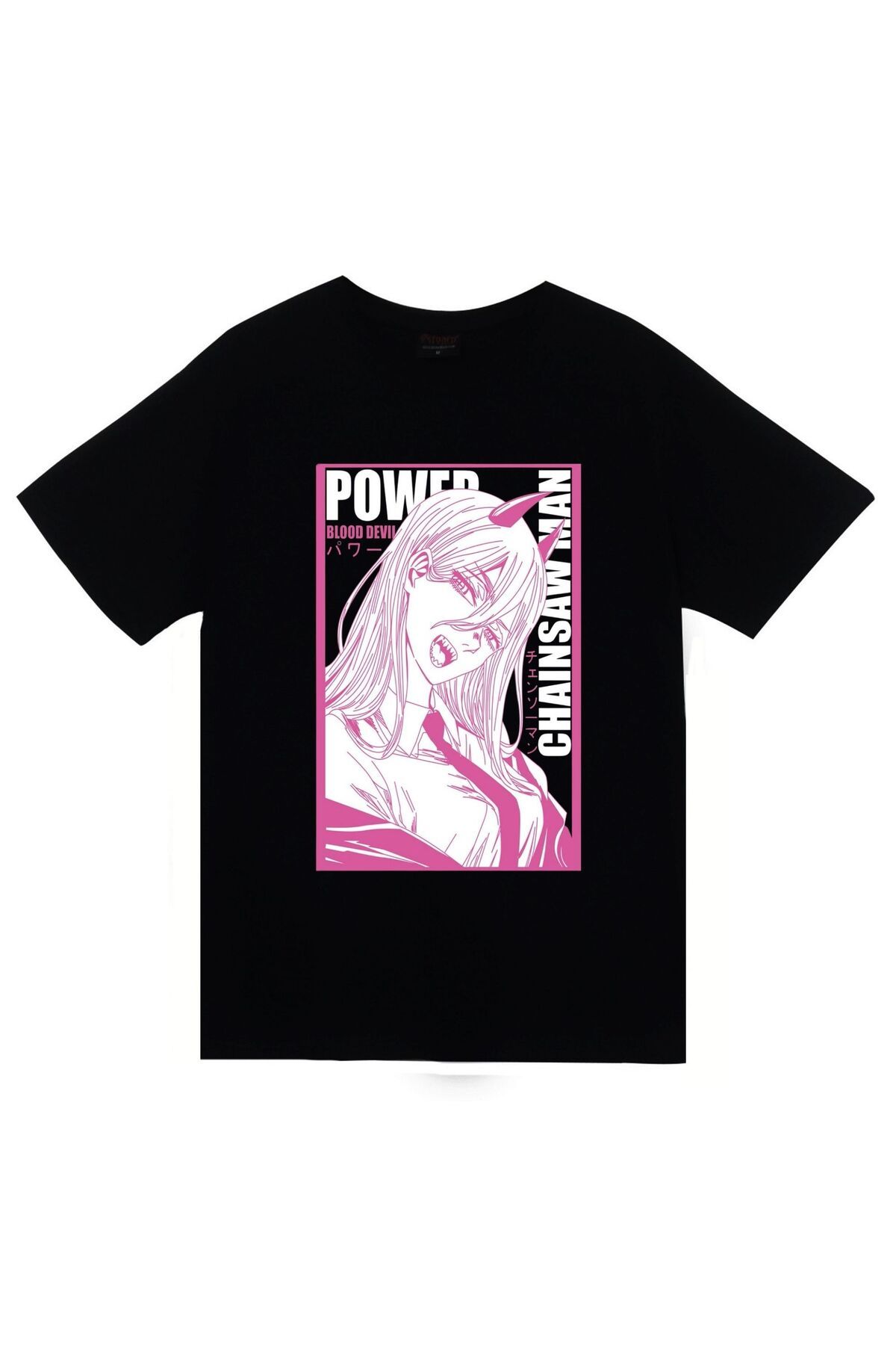 fame-stoned Chainsaw Man Anime Baskılı Unisex %100 Pamuk Siyah T-shirt
