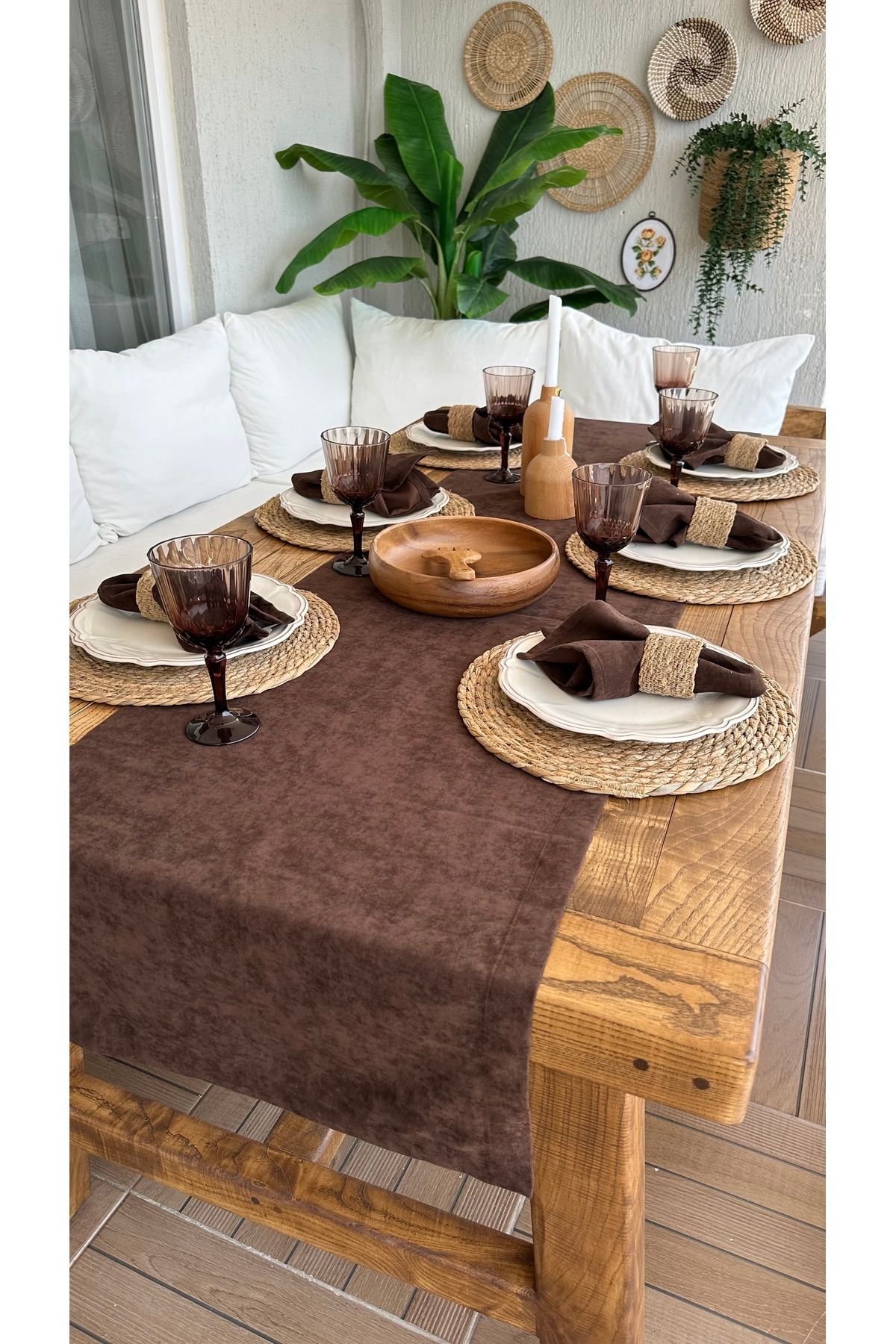 Decamor home Kadife Dokulu Dertsiz Leke Tutmaz Kahverengi Runner 1 ad