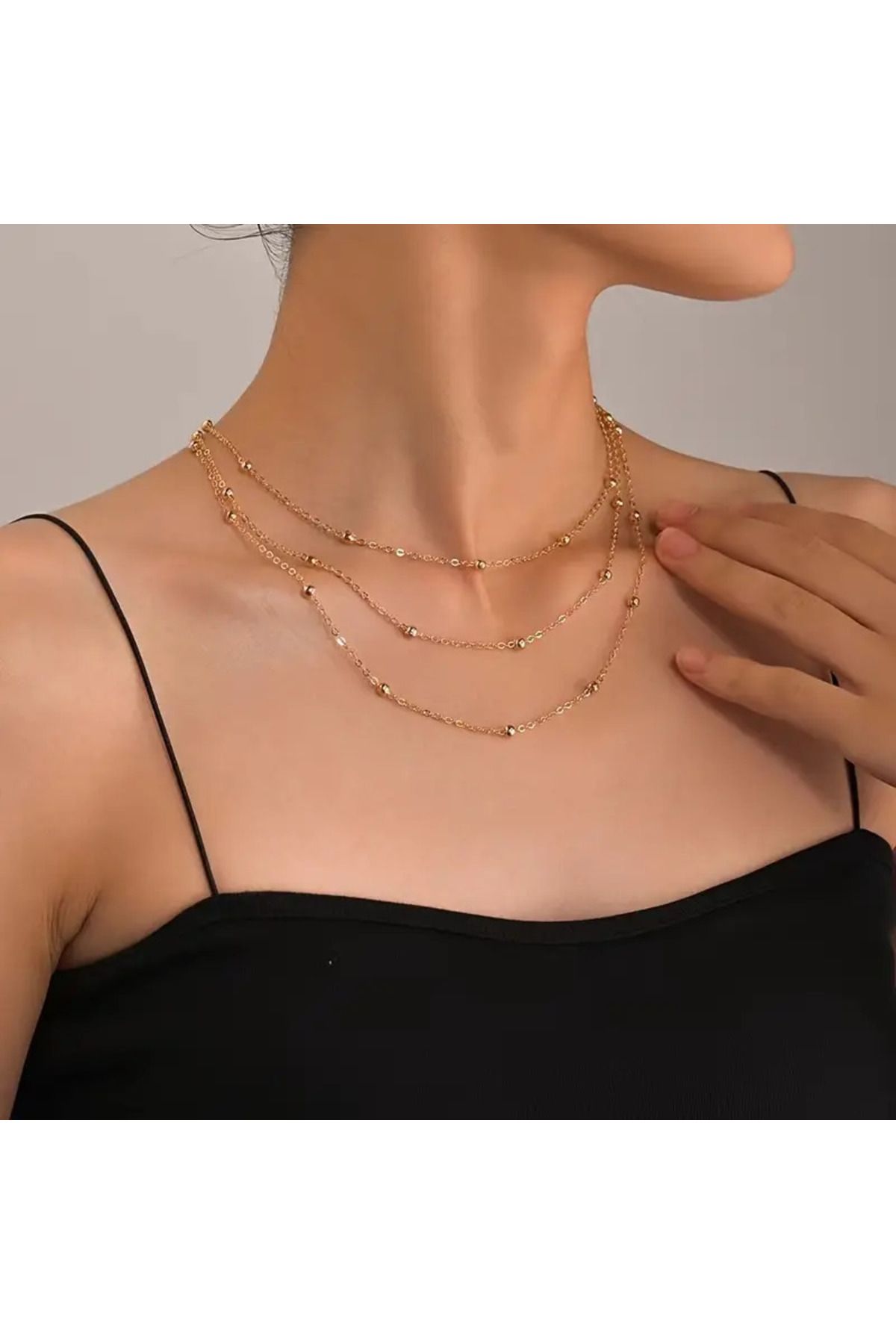 D&D JW Kadın Kolye Paslanmaz Çelik Top Zincir Çok Katmanlı Şık Minimal Tasarım