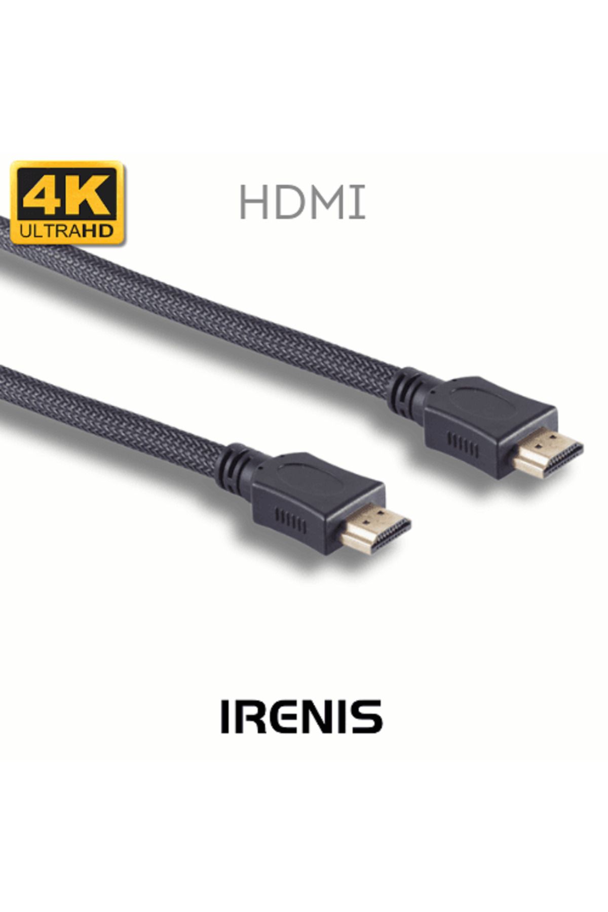 IRENIS HDMI Kablo, 4K Destekli, Altın Uçlu, Naylon Örgü, Siyah, 7,5 Metre