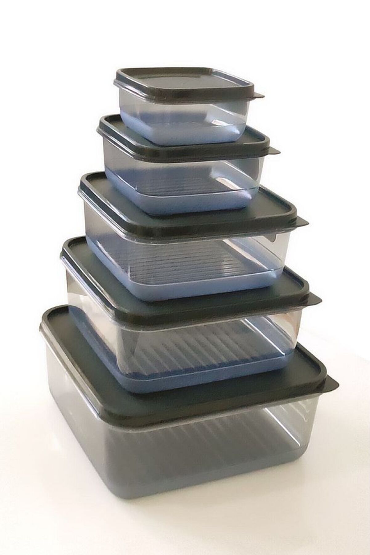 Bundera-5-Piece Square Transparent Storage Container Set Pulses Food Container Anthracite 7