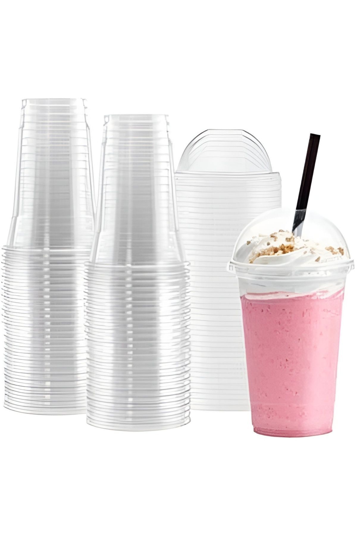 Partifest Plastik Şeffaf Bardak Milkshake Bardağı Kahve Bardağı Soğuk Içecek Tatlı Bardağı 400-450ml 10 Adet