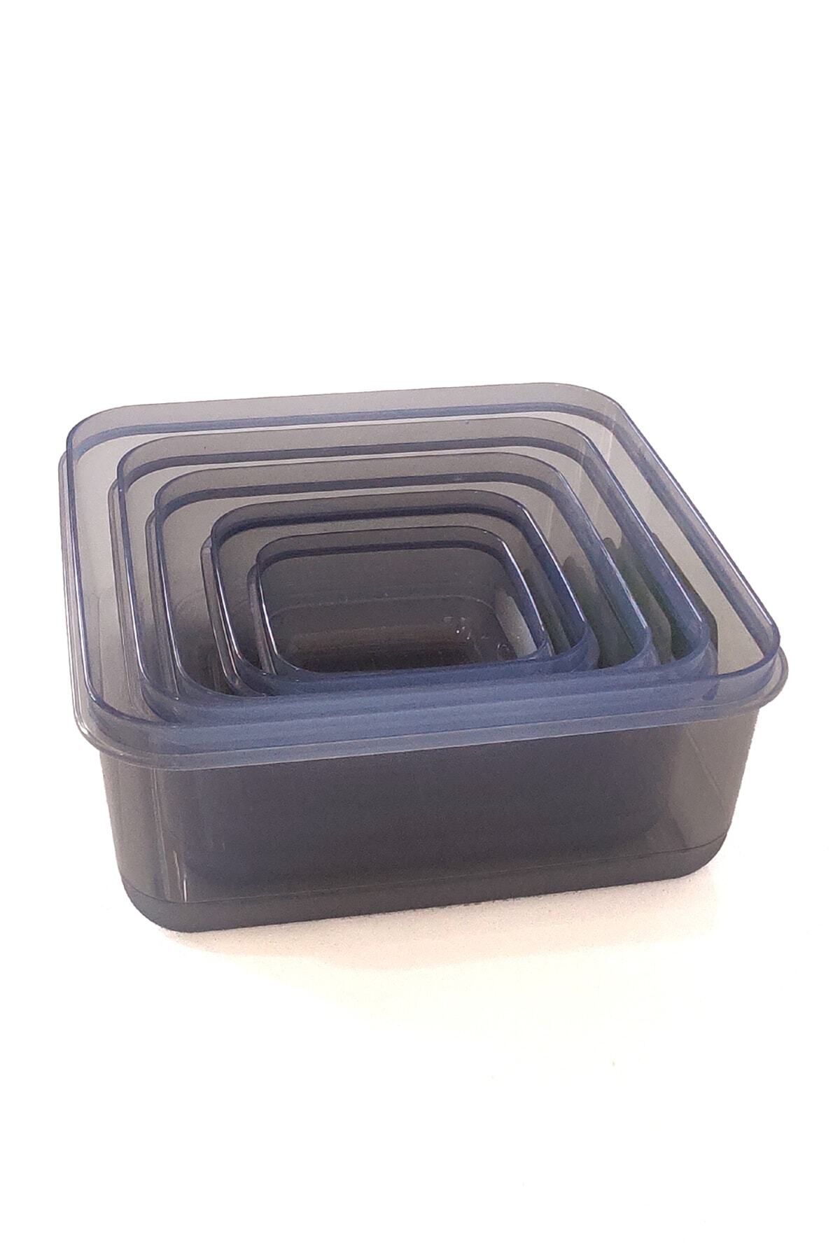 Bundera-5-Piece Square Transparent Storage Container Set Pulses Food Container Anthracite 5
