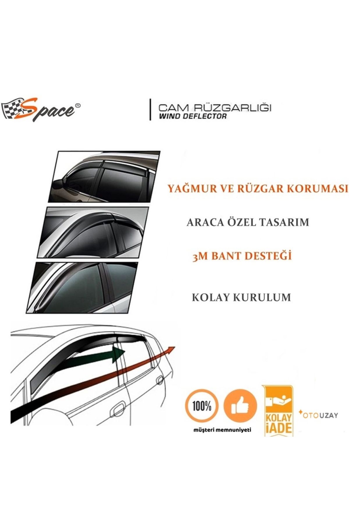 Space Cam Rüzgarlığı 1.2 mm Ford / Connect 2016 2'li Set / CARU366