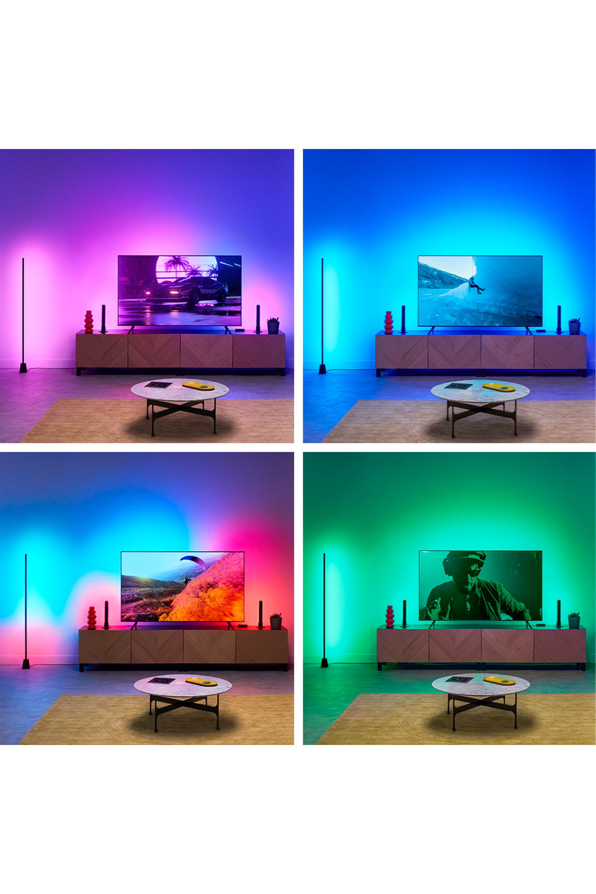 LEDライト付き近未来的ディスプレイ Wiz HDMI Sync Box Seti 75'' - 85'' TV'ler ile uyumlu (Led Işıklar