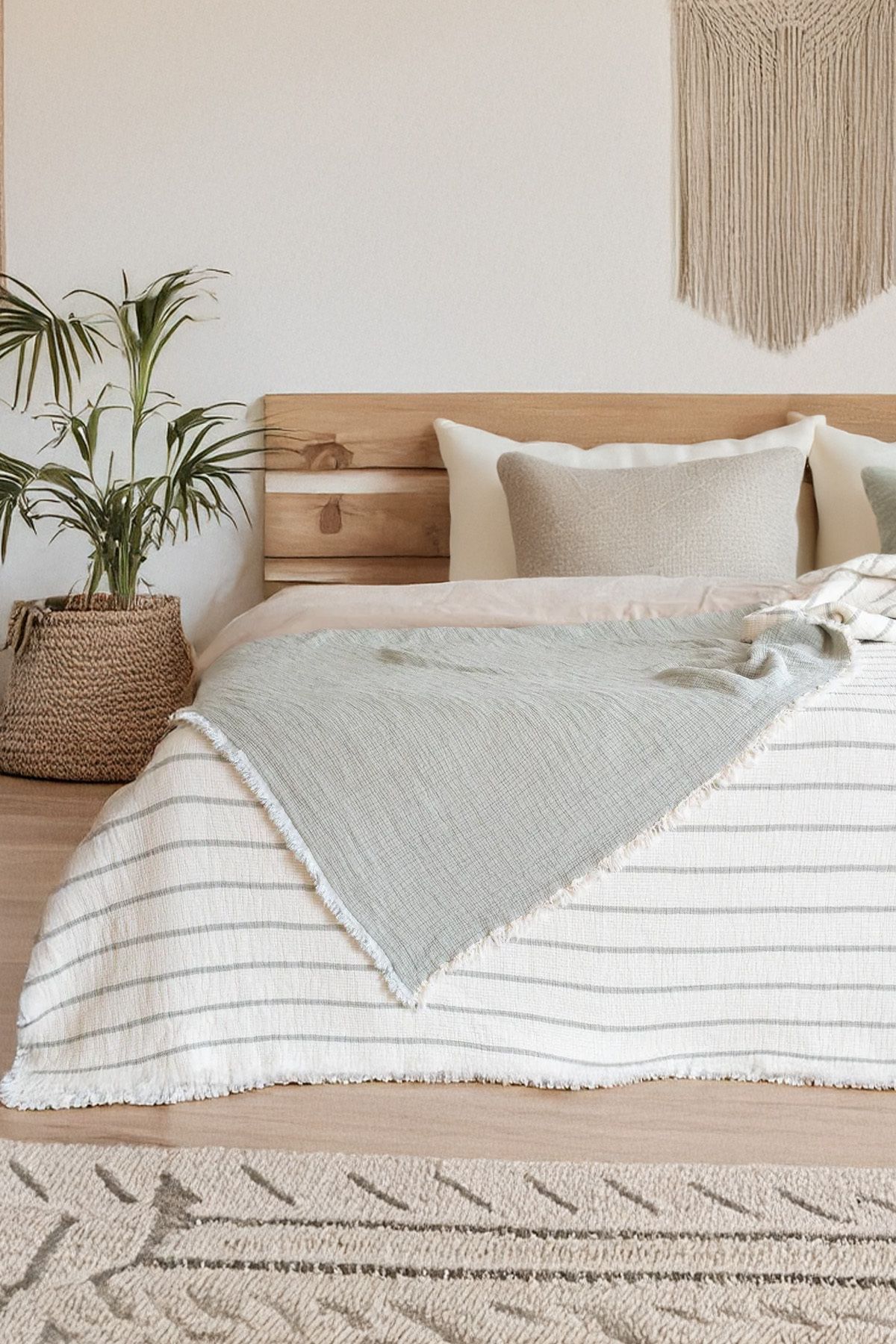 Akaystore Ilıca %100 Pamuk Müslin Yumuşak Elyaf Dolgulu Yatak Örtüsü Çift Kişilik 230x250cm